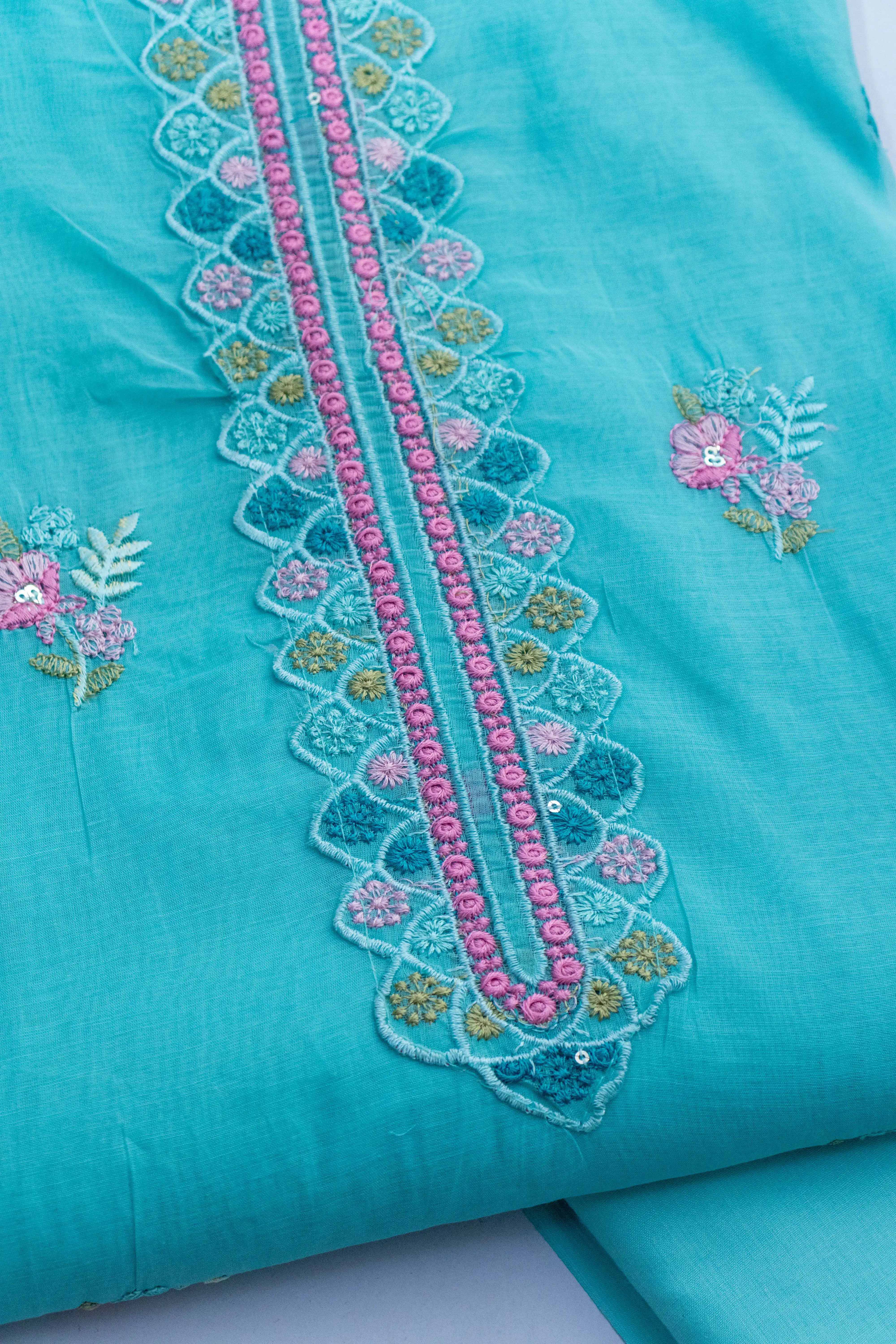 Chic Turquoise & Floral Embroidery Suits
