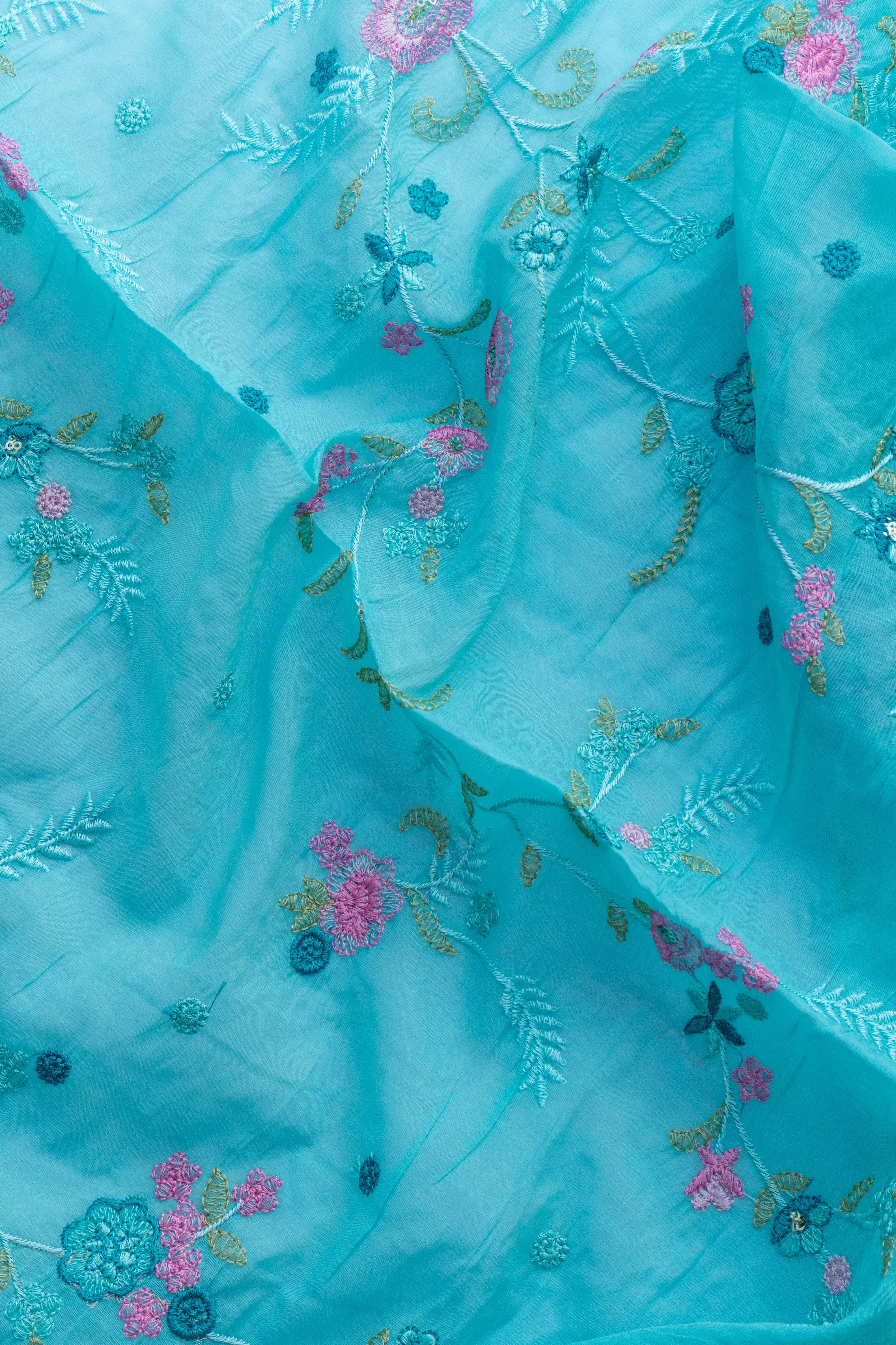Chic Turquoise & Floral Embroidery Suits