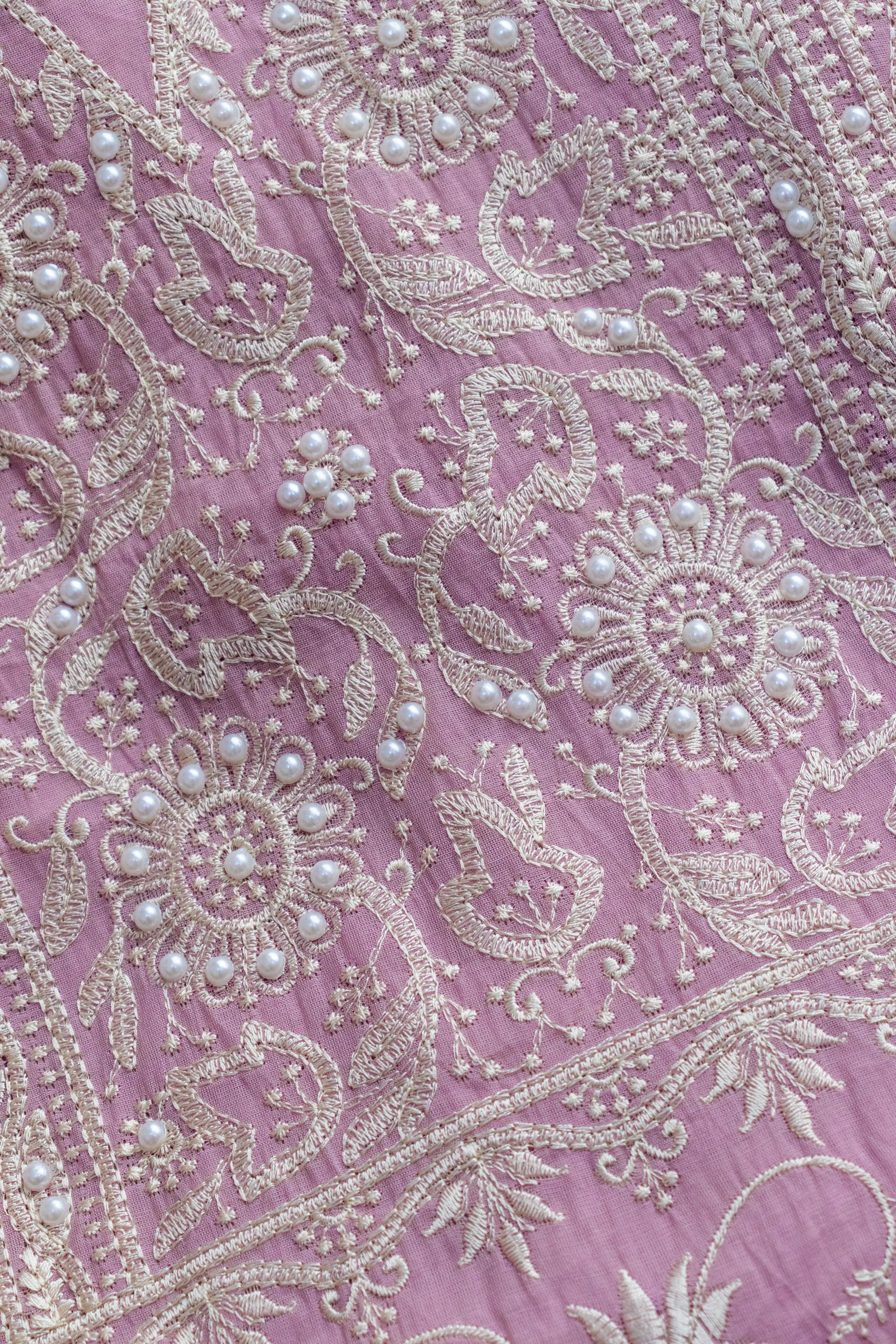 Pastel Pink Chikankari Style Dress Material with Pearl Work