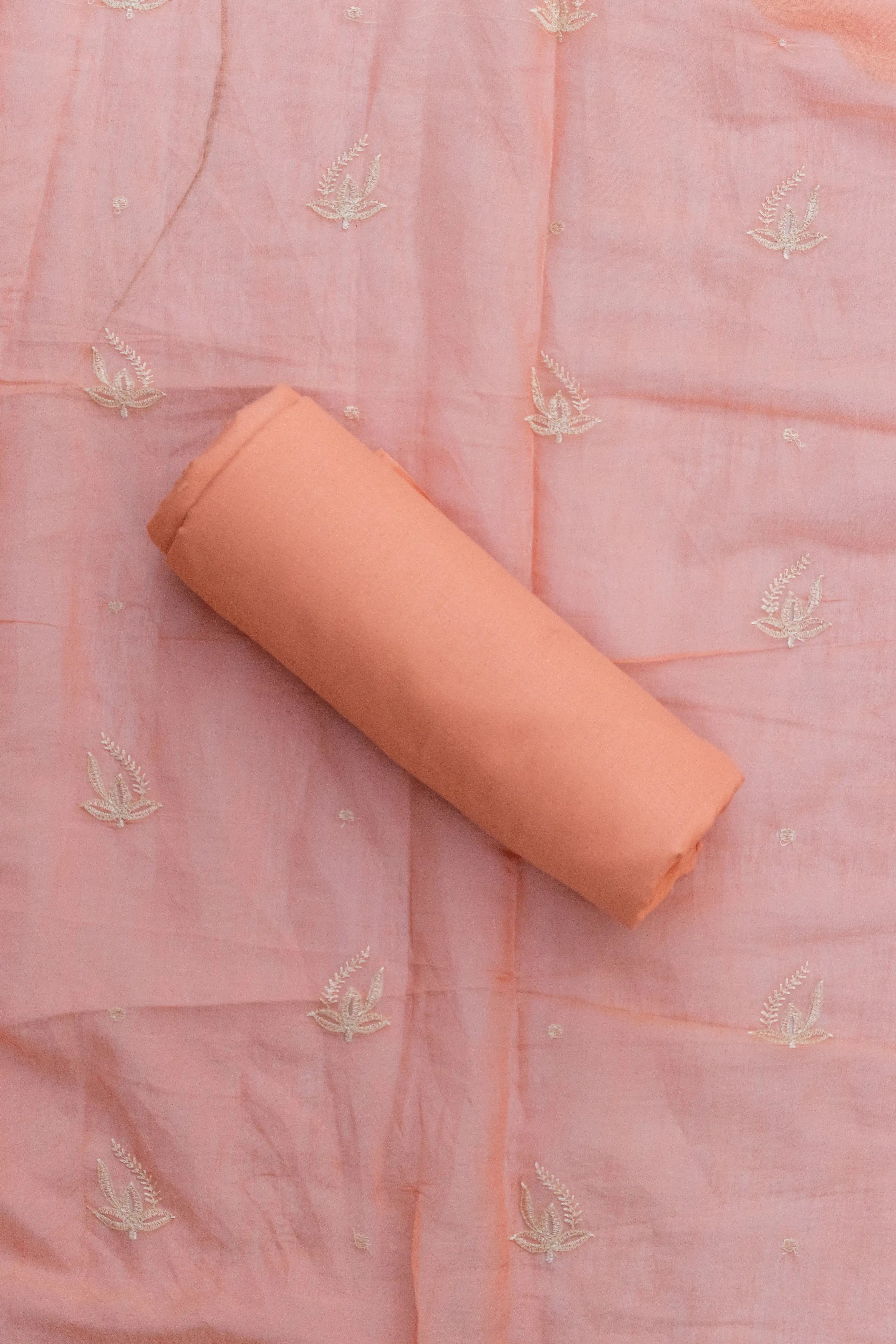 Timeless Chikankari: Peach Embroidered Cotton Suit