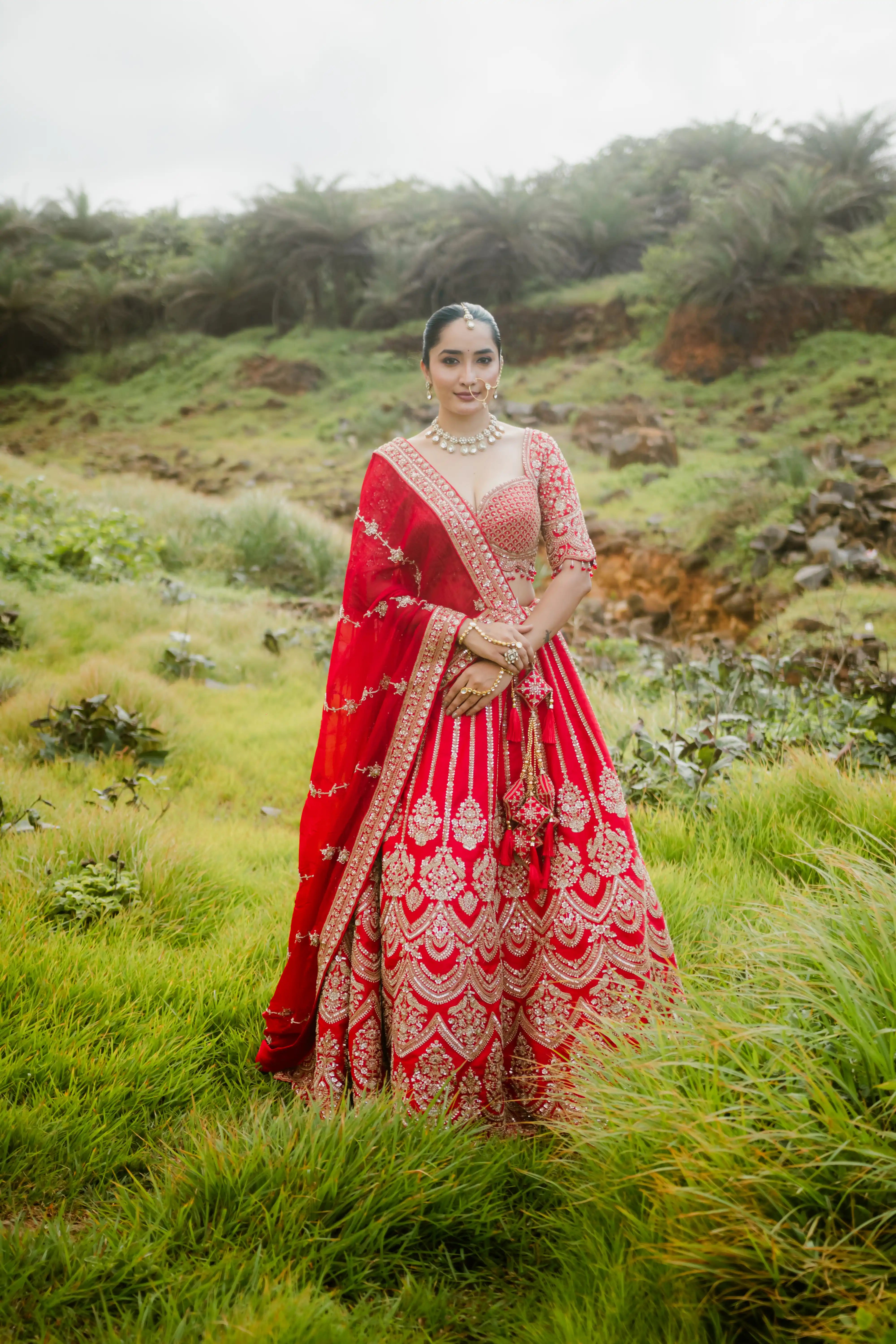 Elegant Red Bridal Lehenga Choli with Dupatta