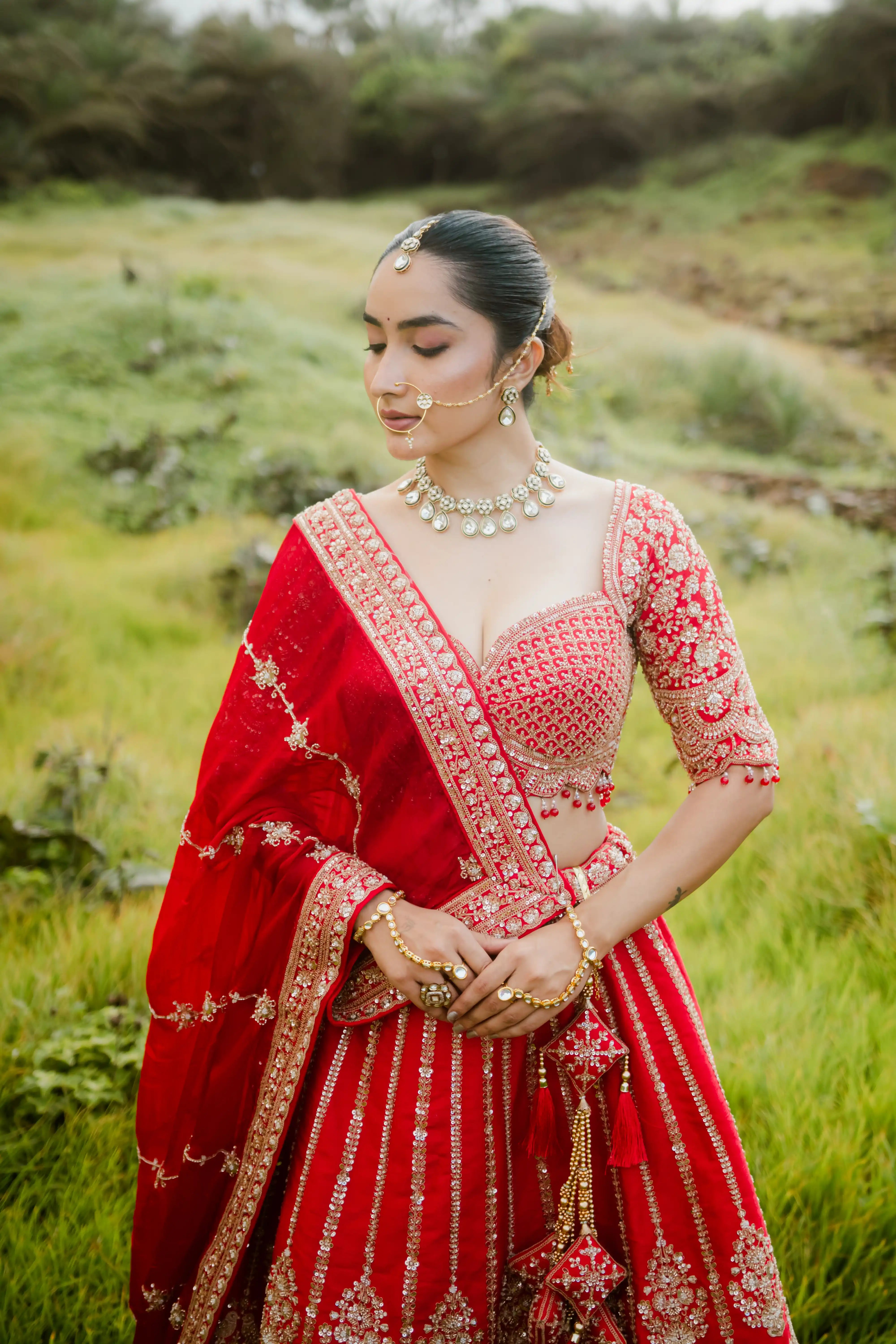 Elegant Red Bridal Lehenga Choli with Dupatta