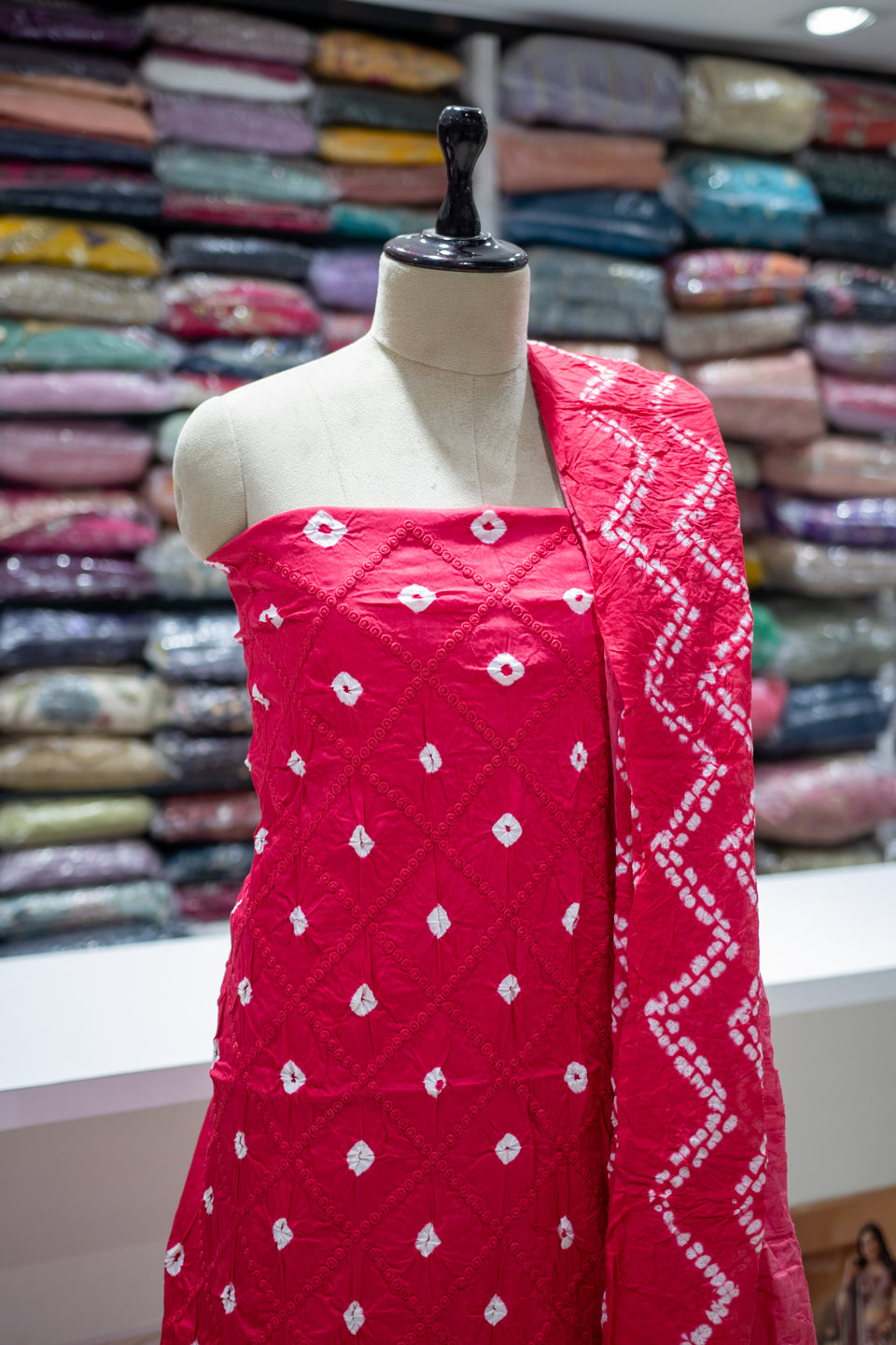 Pink Embroidered Unstitched Dress Material with Dupatta