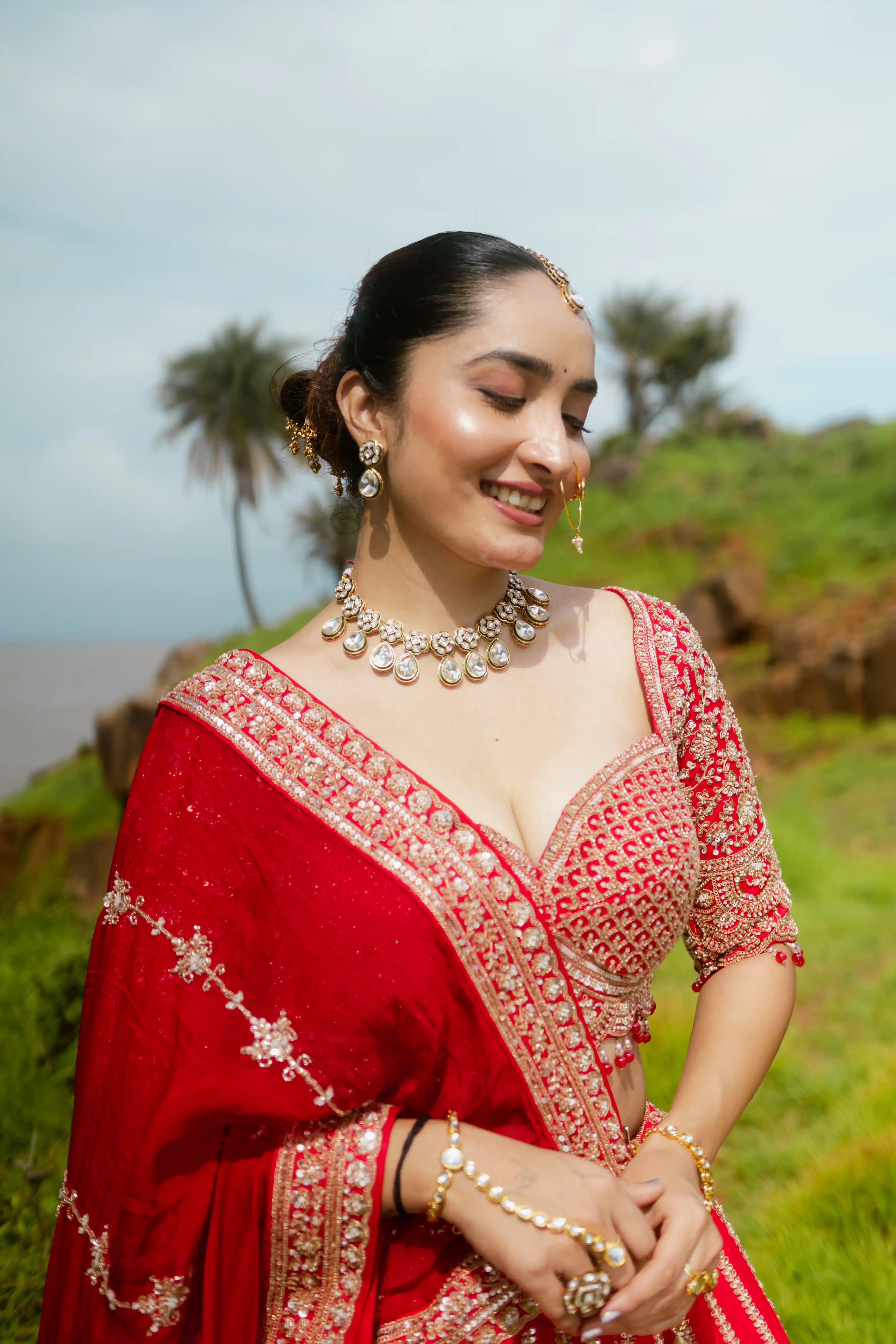 Elegant Red Bridal Lehenga Choli with Dupatta