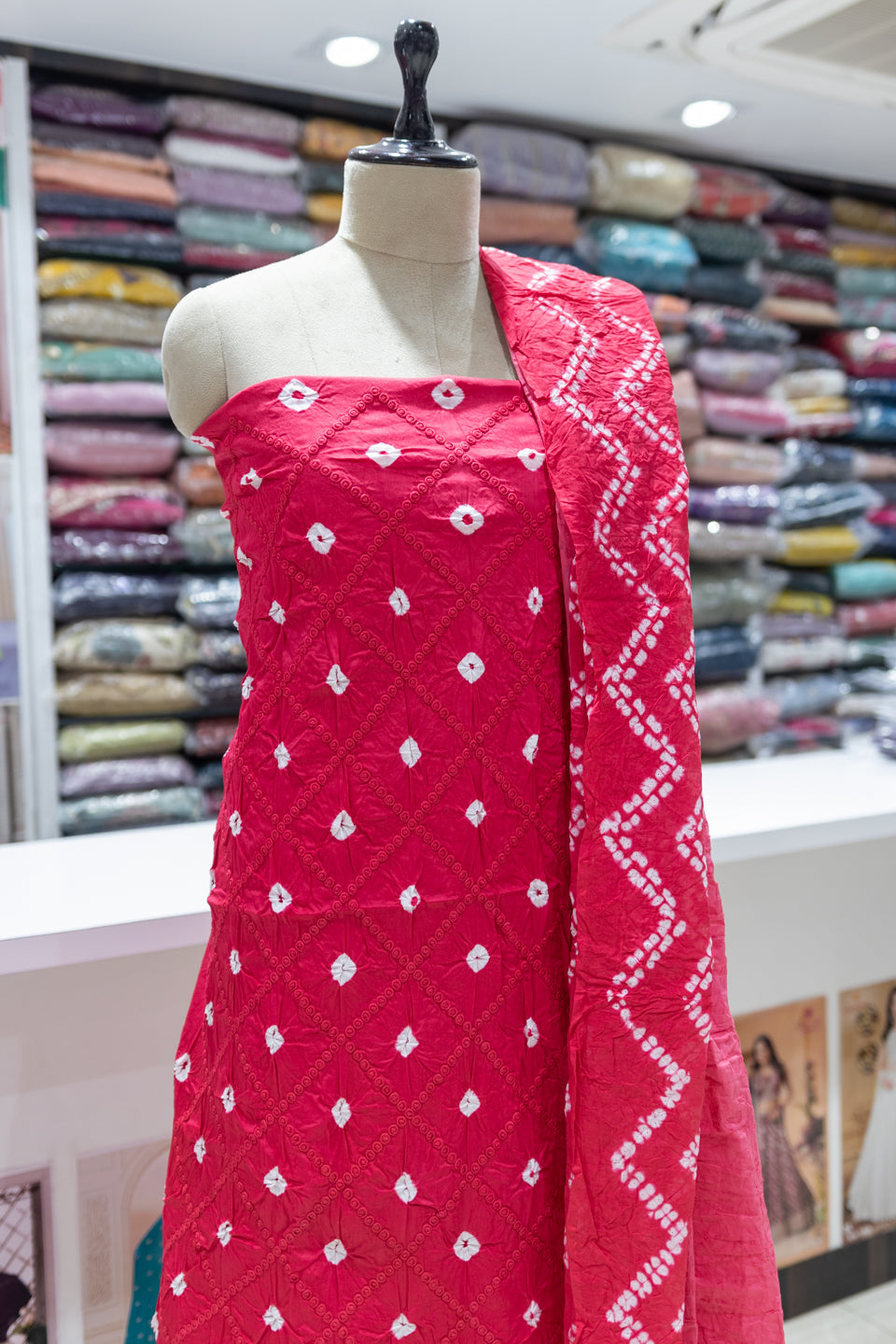 Pink Embroidered Unstitched Dress Material with Dupatta
