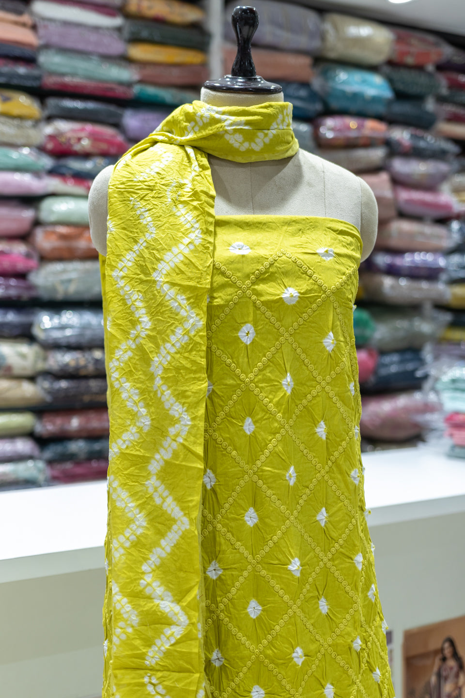 Parrot Green Embroidered Unstitched Dress Material with Dupatta