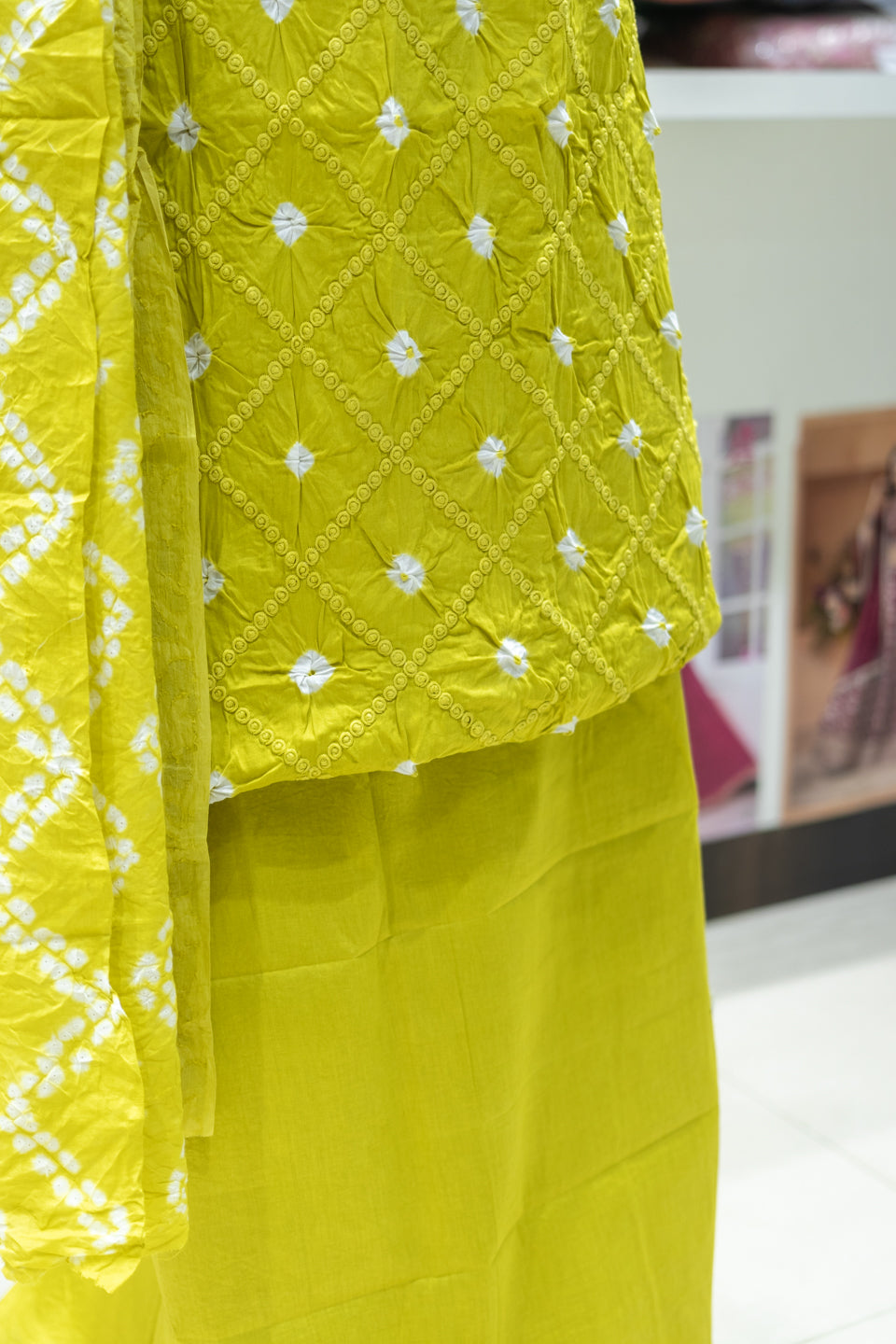 Parrot Green Embroidered Unstitched Dress Material with Dupatta