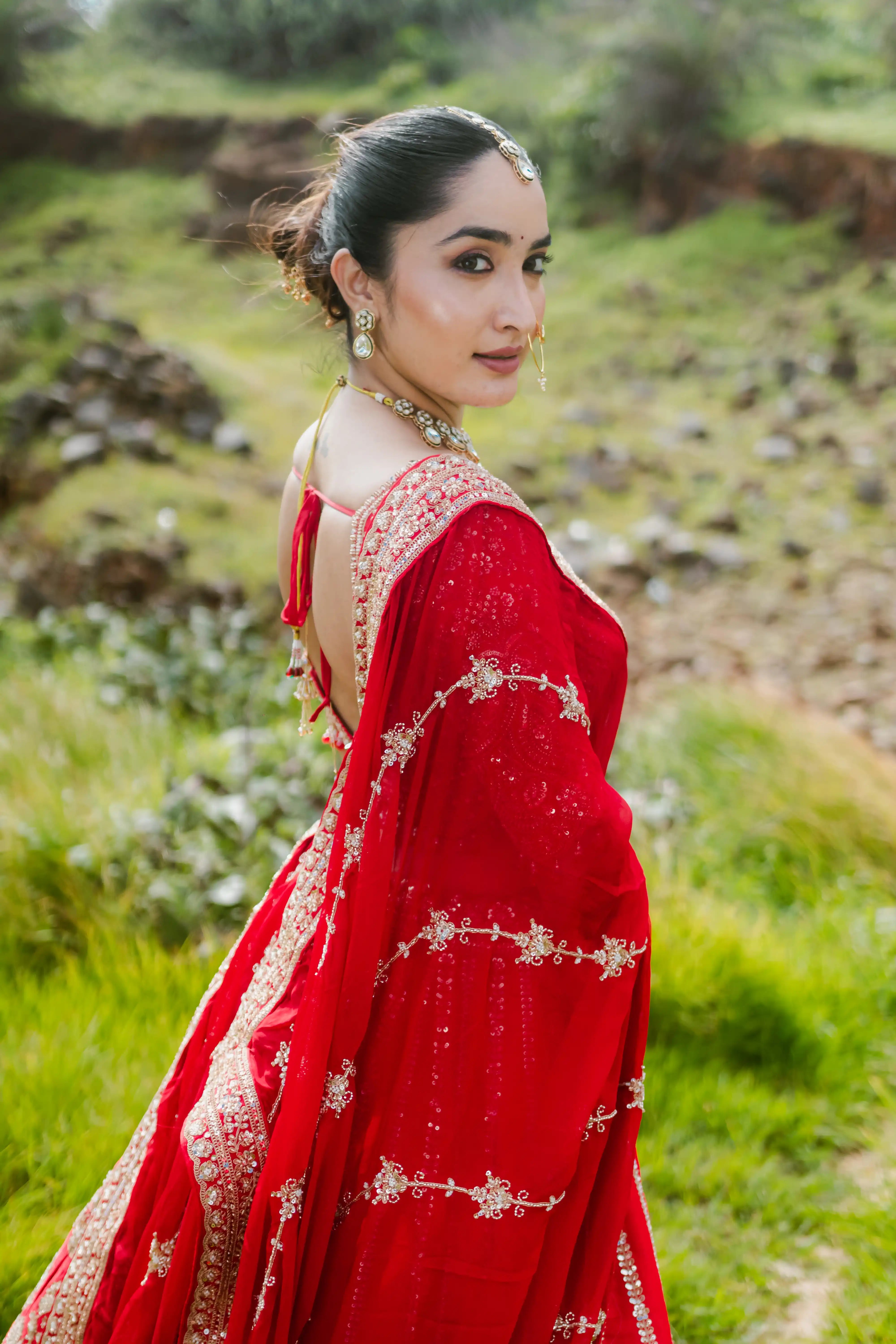 Elegant Red Bridal Lehenga Choli with Dupatta