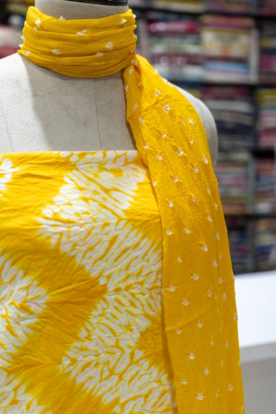 Yellow Printed Unstitched Dress Material with Dupatta
