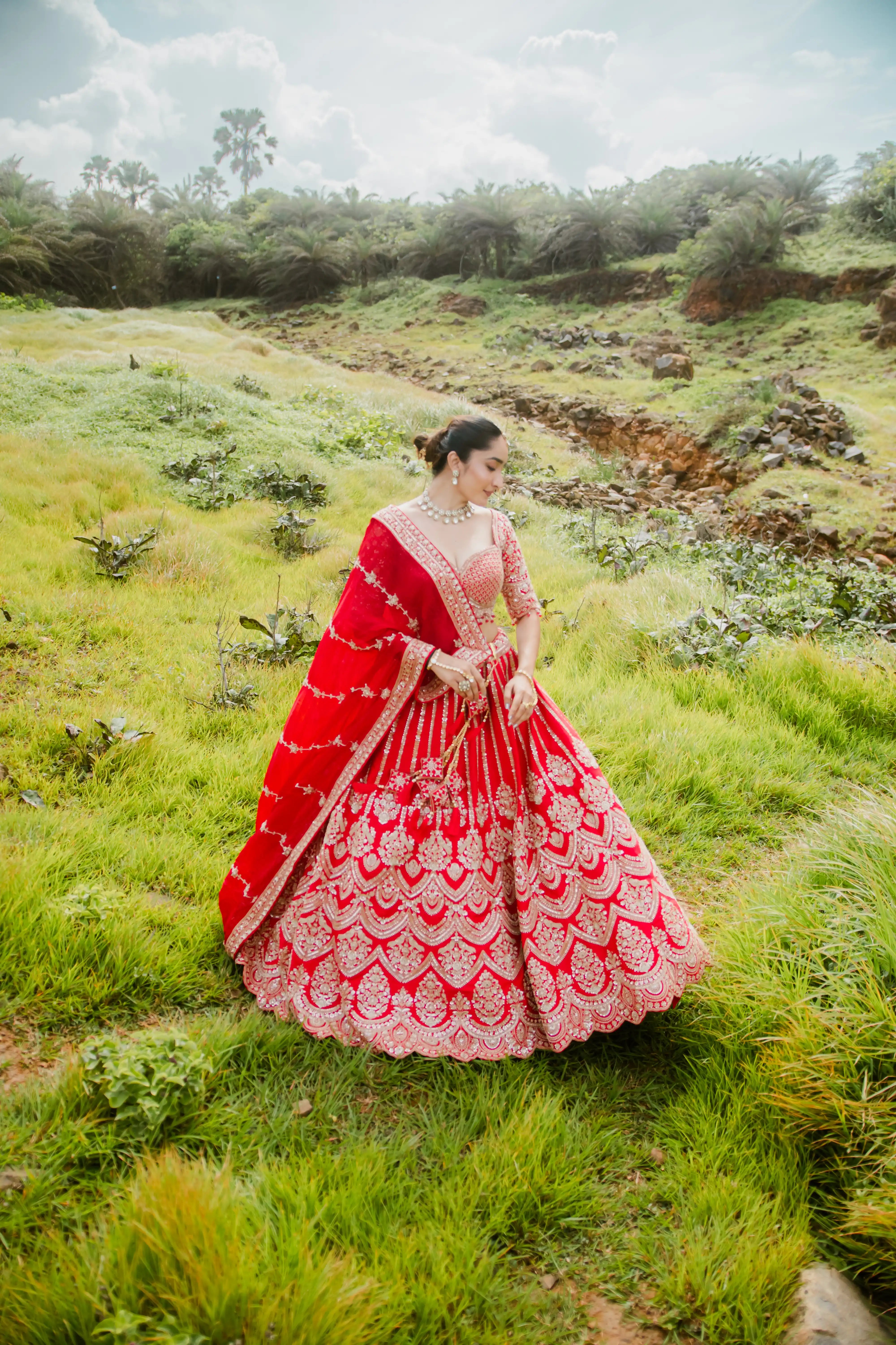 Elegant Red Bridal Lehenga Choli with Dupatta