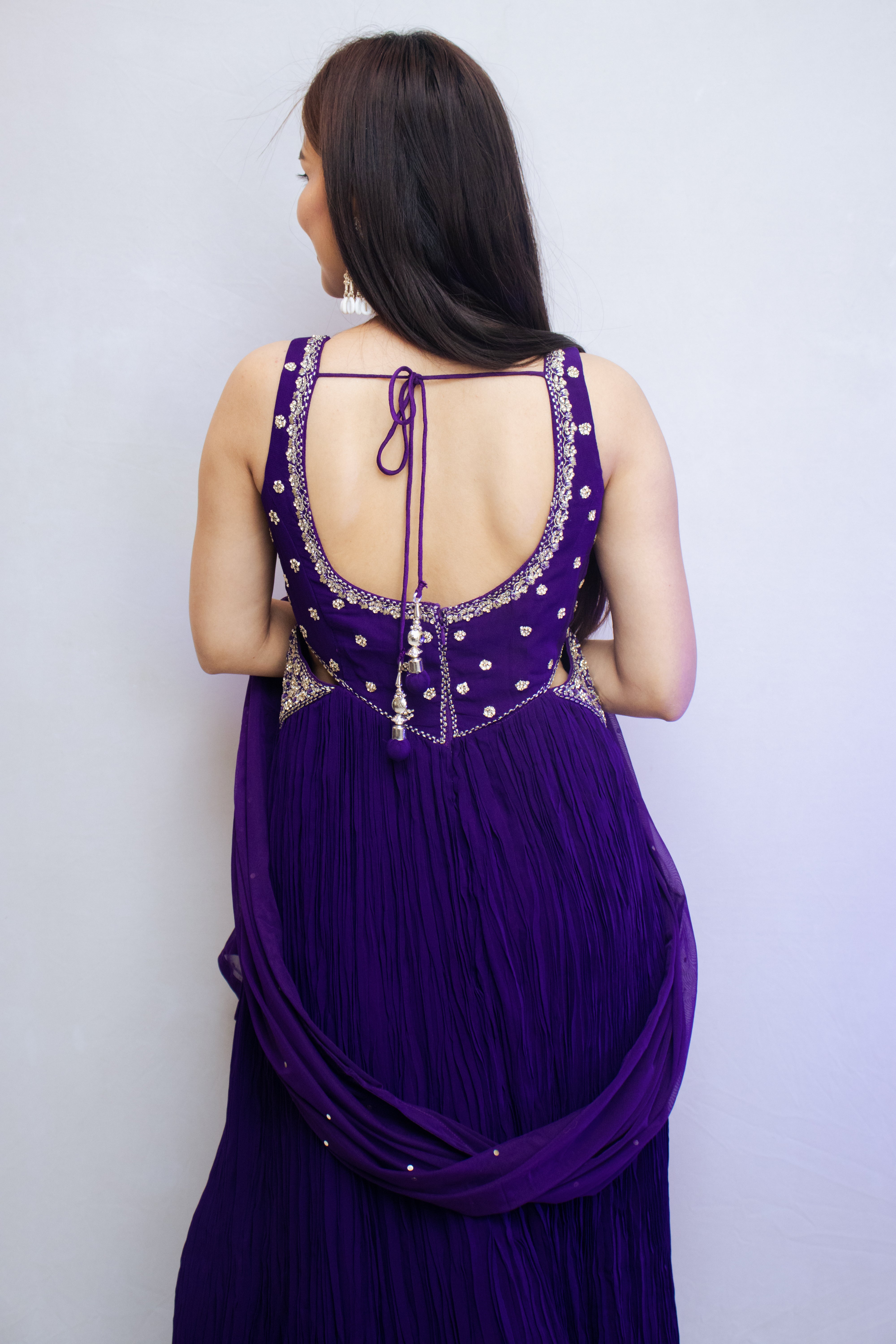Purple Georgette Gown with Stone Work