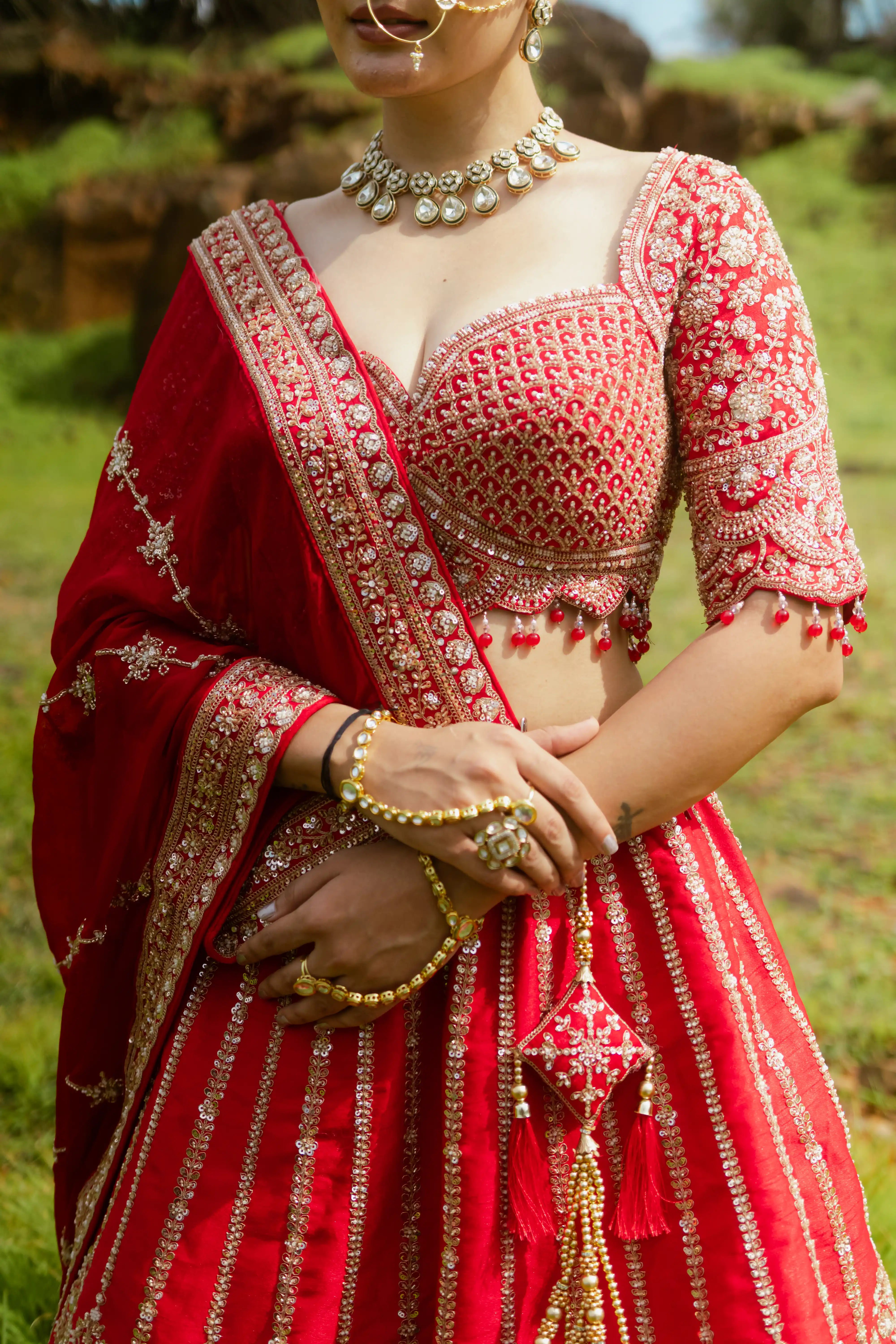 Elegant Red Bridal Lehenga Choli with Dupatta