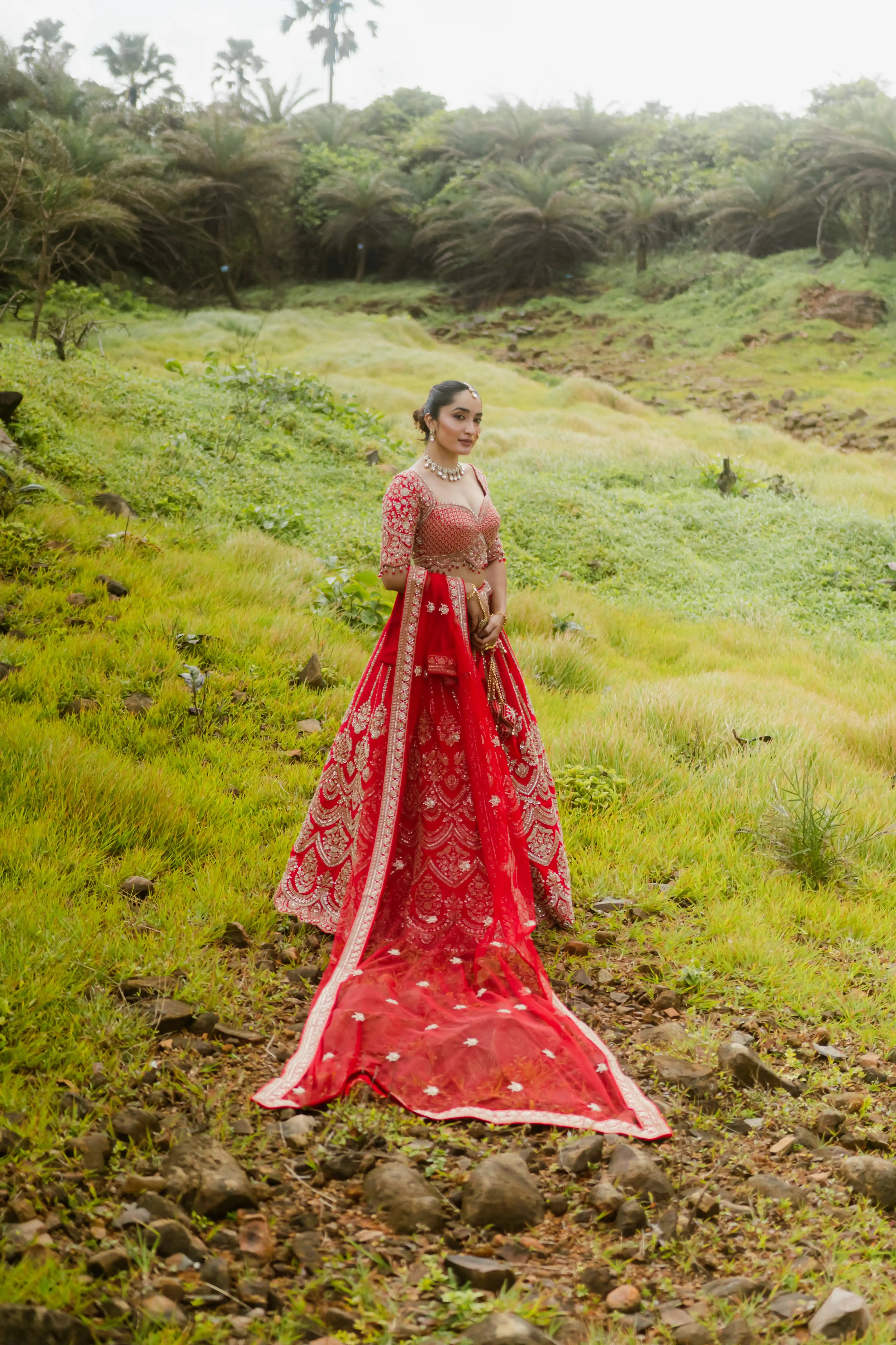 Elegant Red Bridal Lehenga Choli with Dupatta