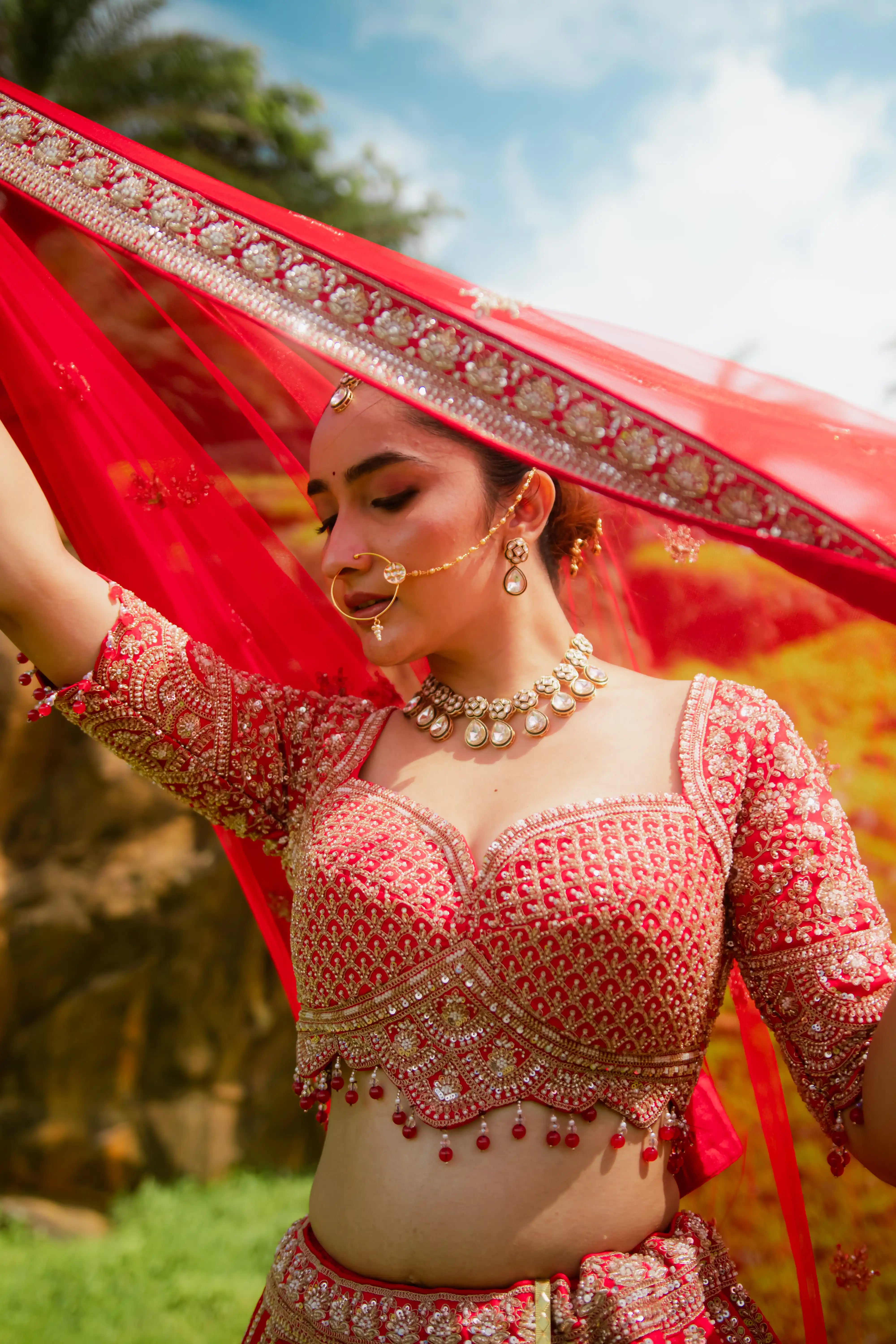 Elegant Red Bridal Lehenga Choli with Dupatta