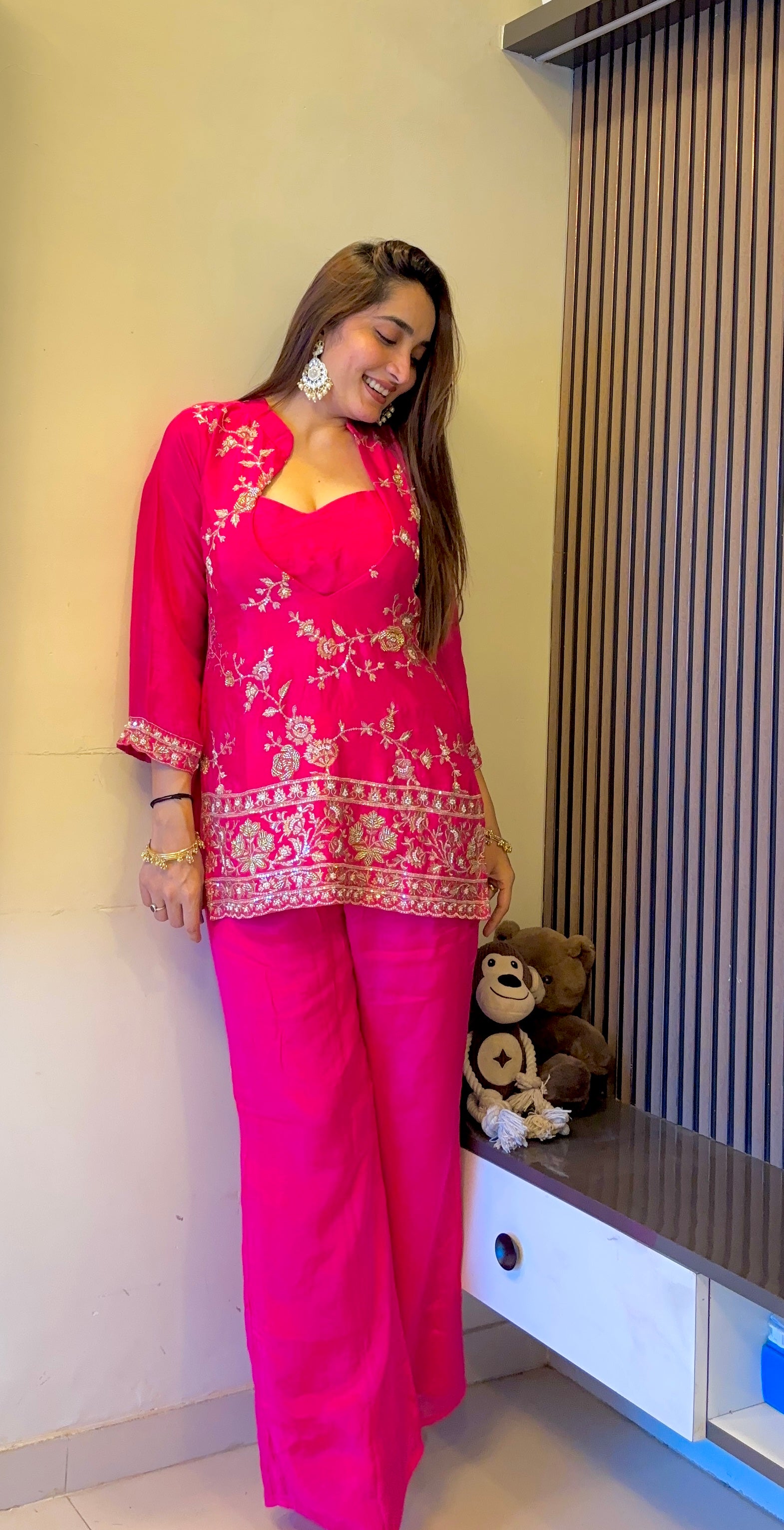 Hot Pink Embroidered Kurta Set