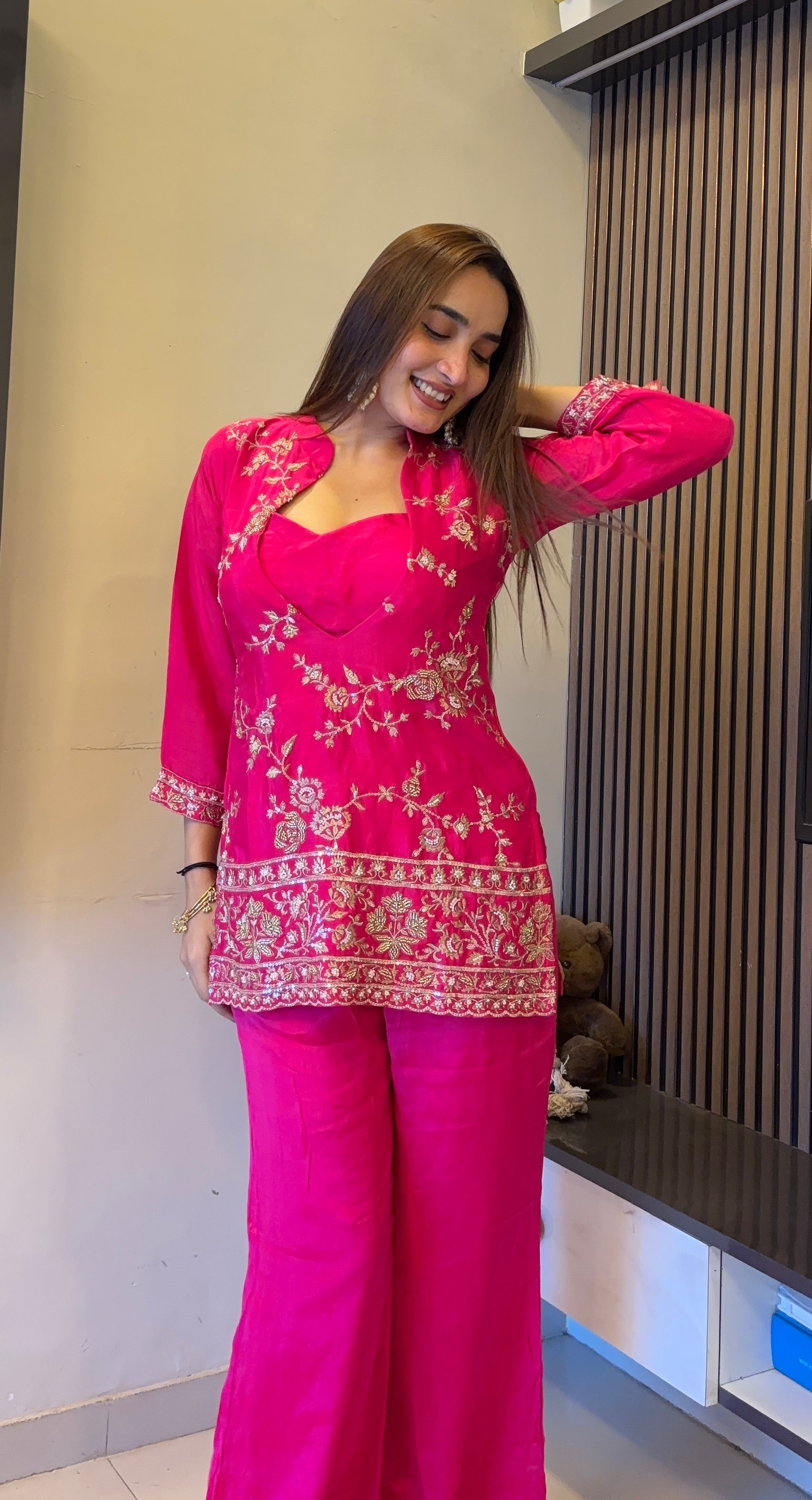 Hot Pink Embroidered Kurta Set