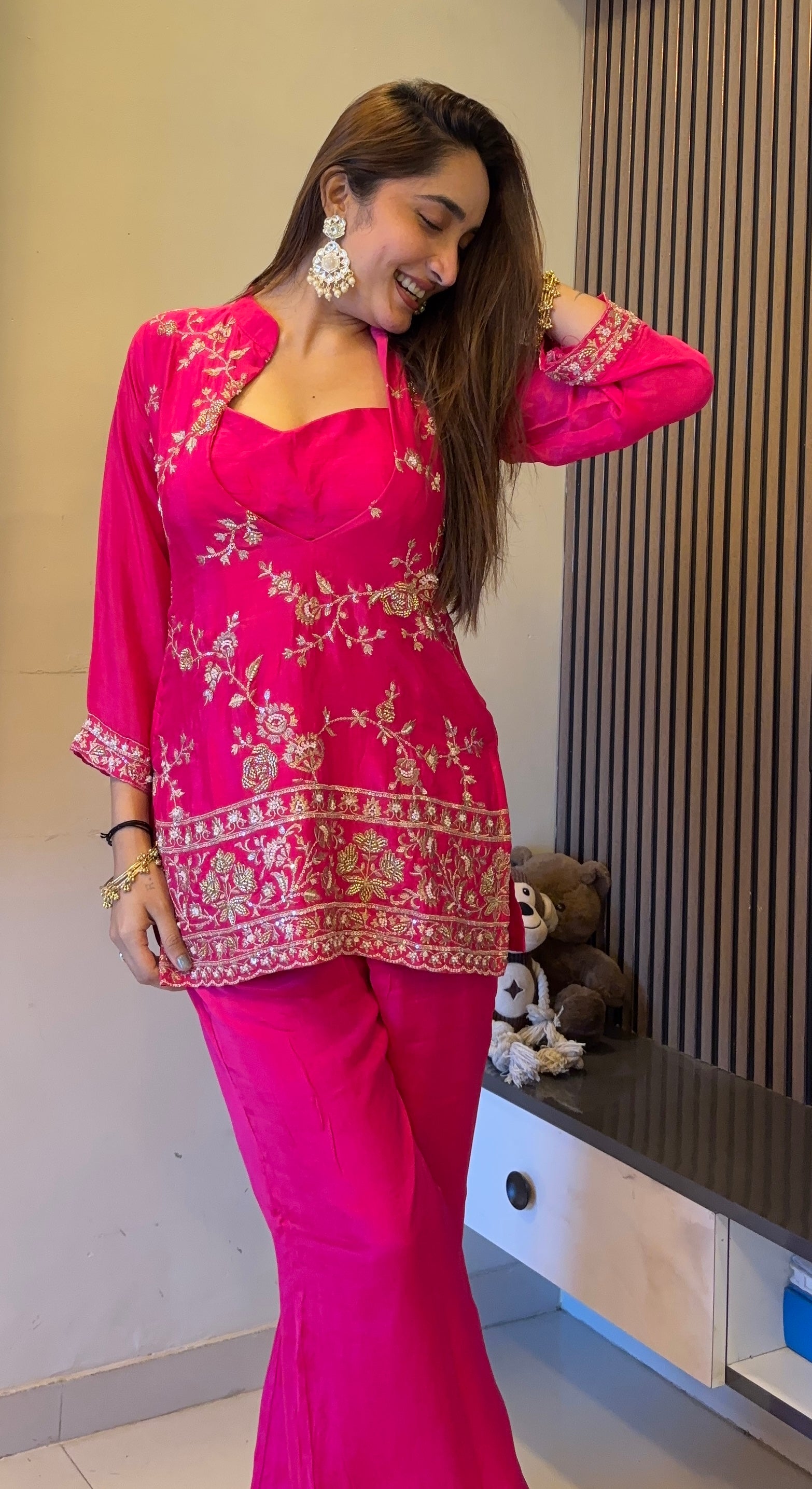 Hot Pink Embroidered Kurta Set