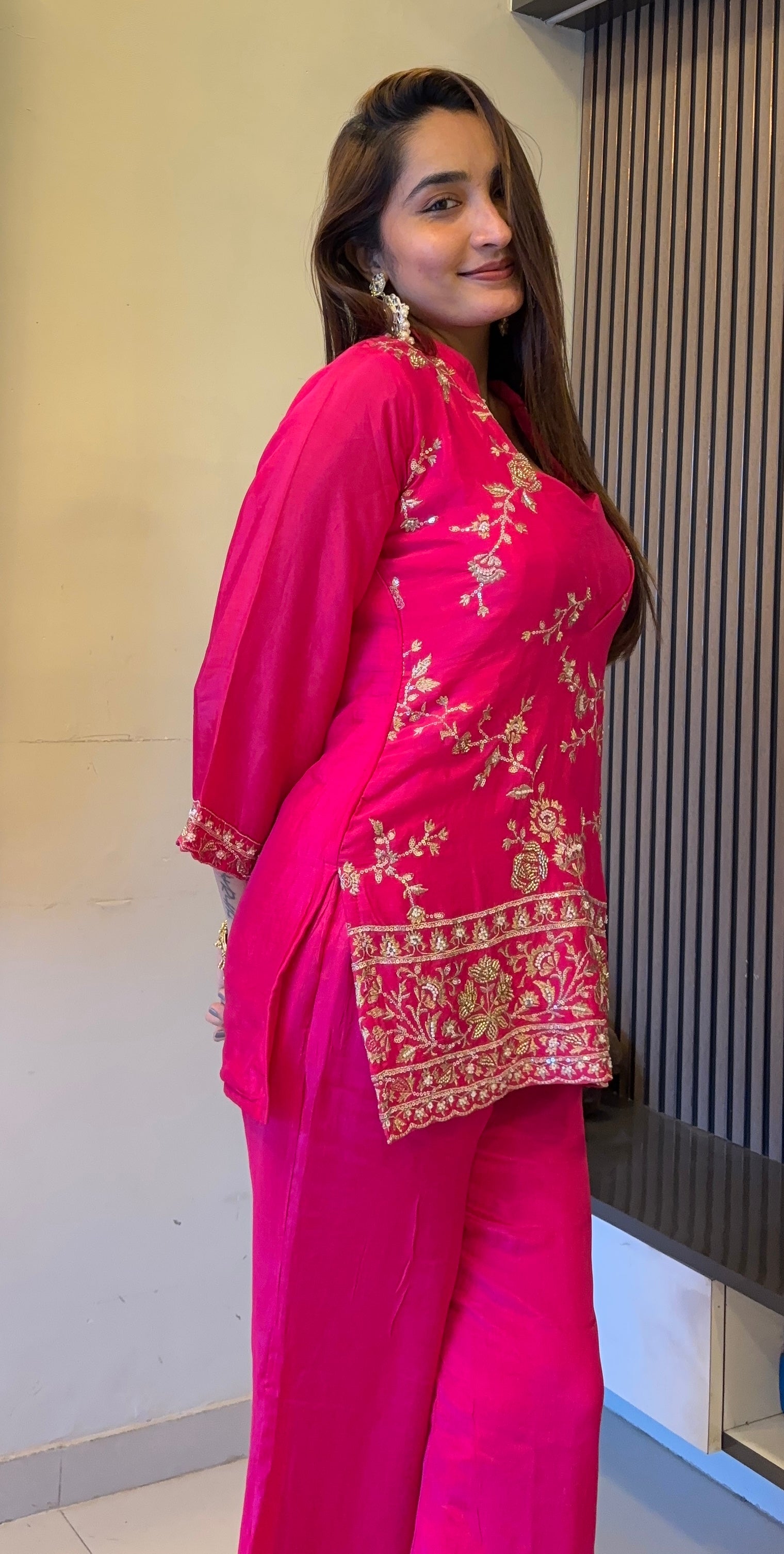 Hot Pink Embroidered Kurta Set