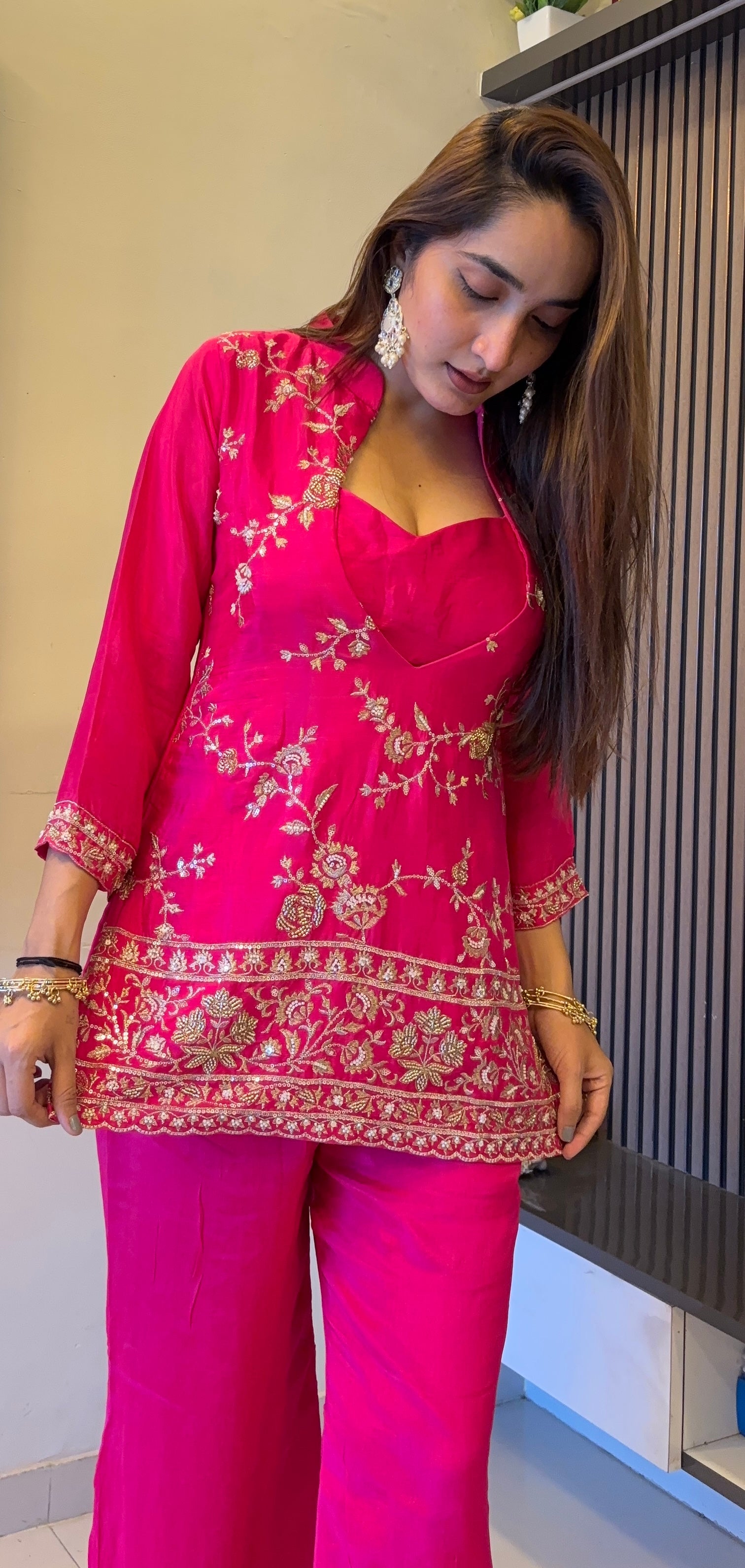 Hot Pink Embroidered Kurta Set