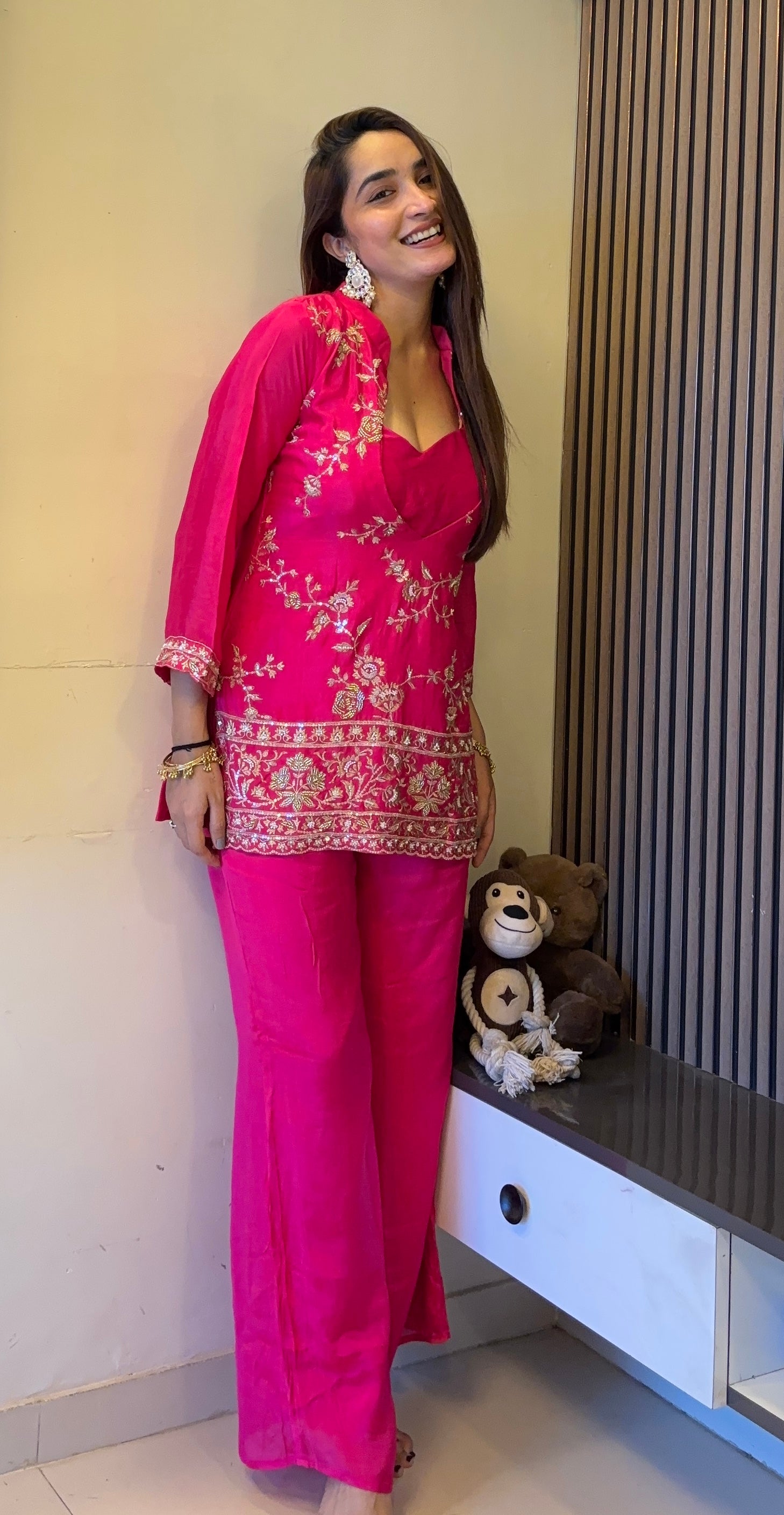Hot Pink Embroidered Kurta Set