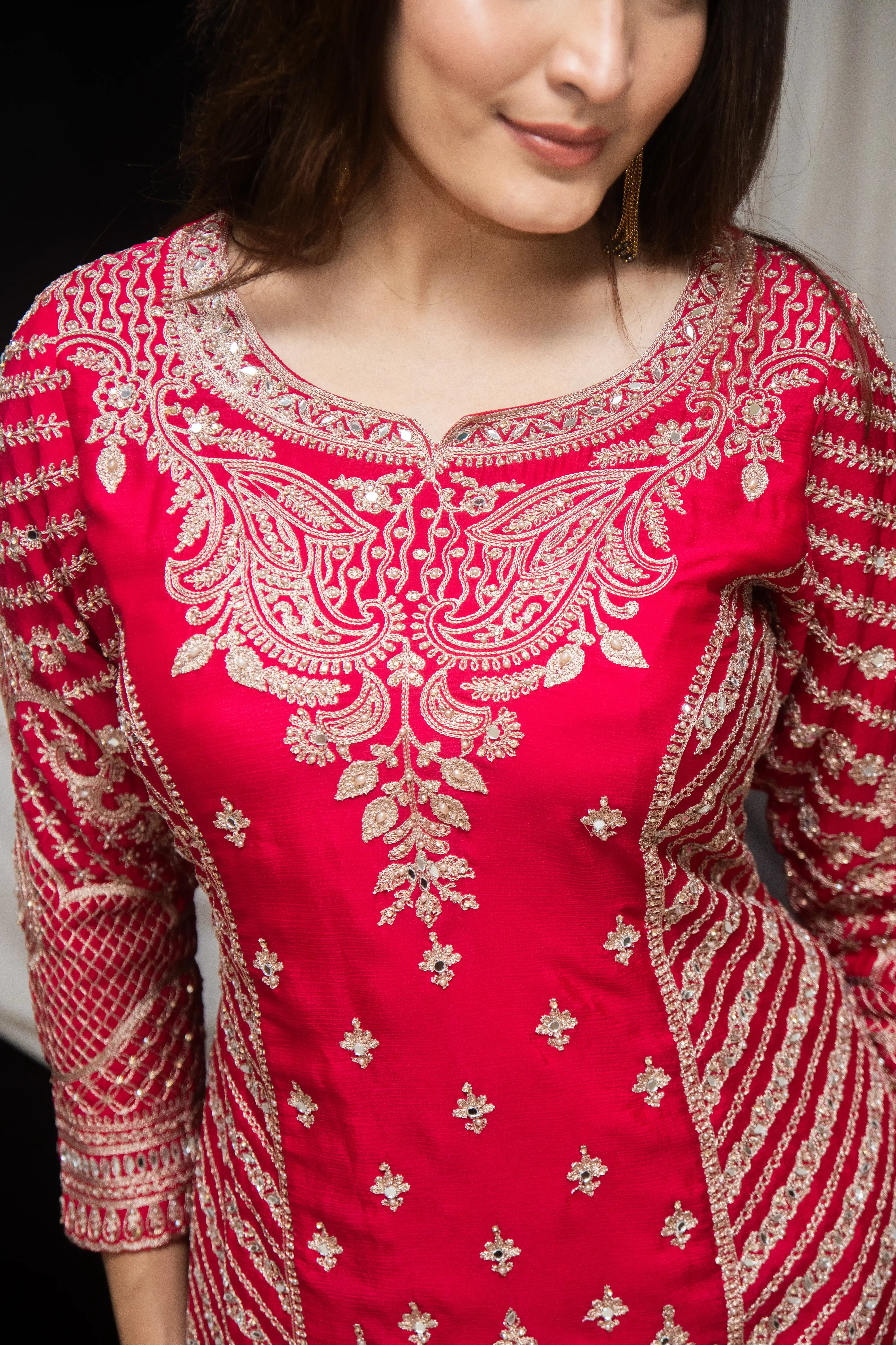 Heavy Embroidered Rani Pink Sharara Suit Set