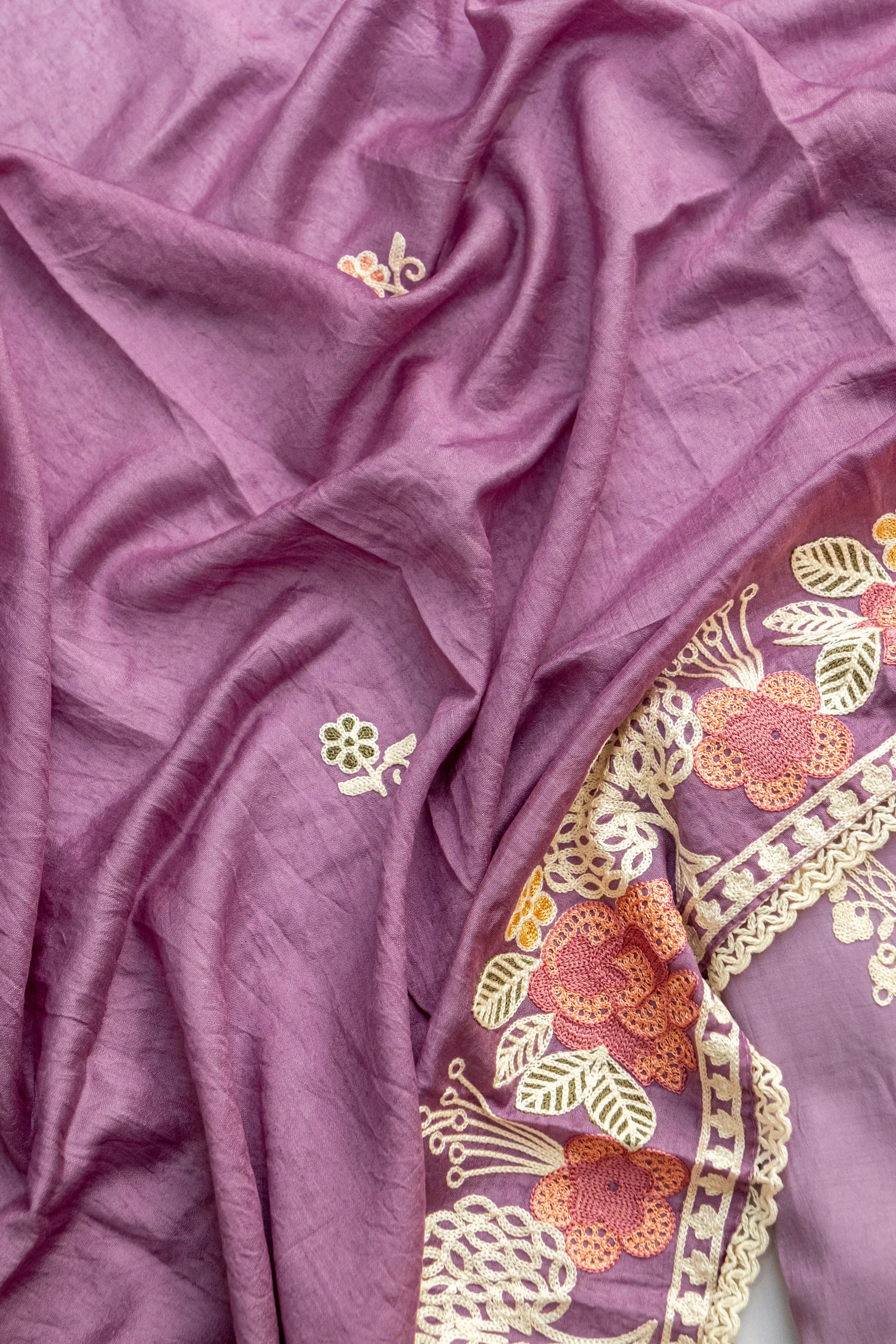 Elegant Mauve Embroidered Cotton dress material