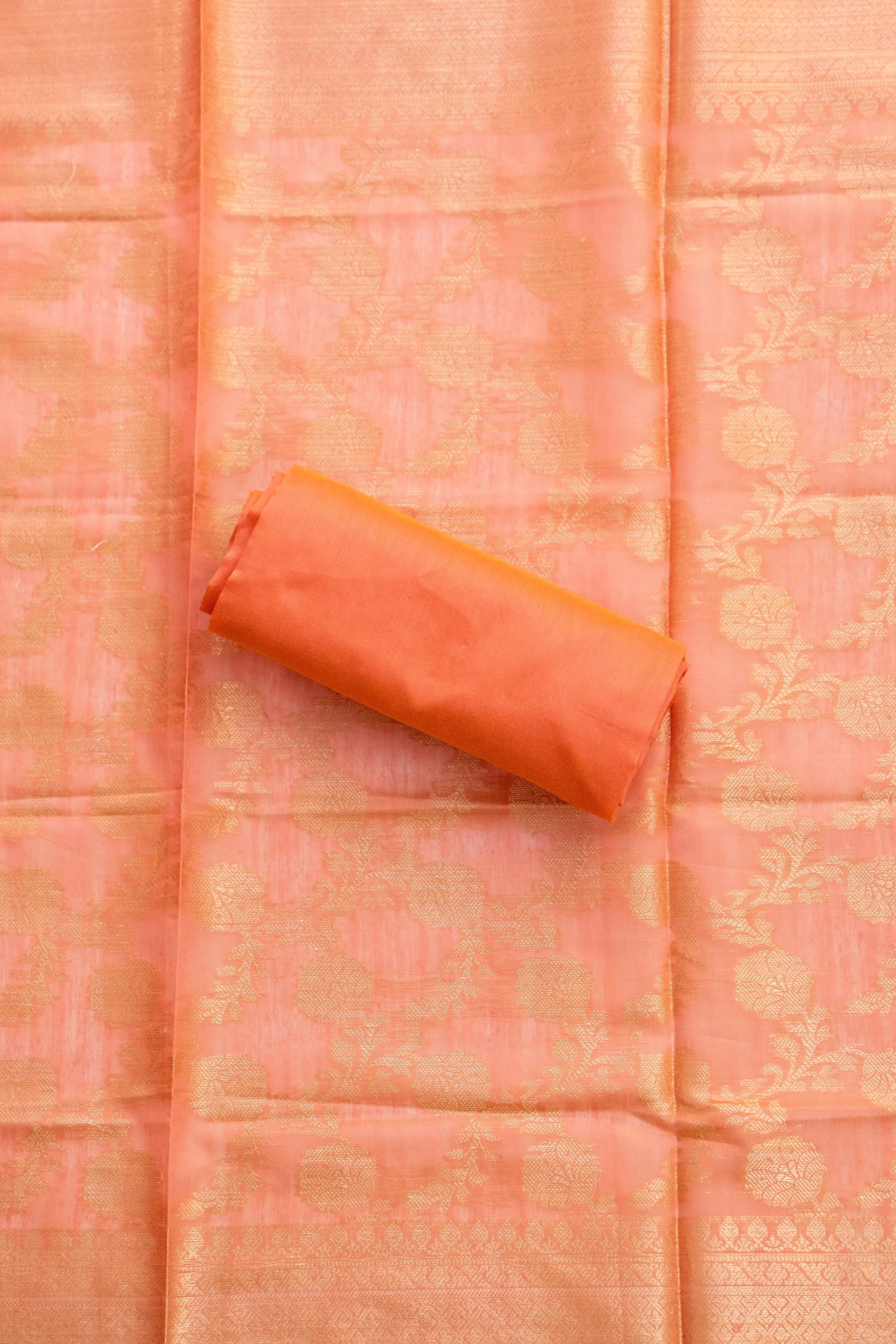 Cream & Orange Embroidered dress material