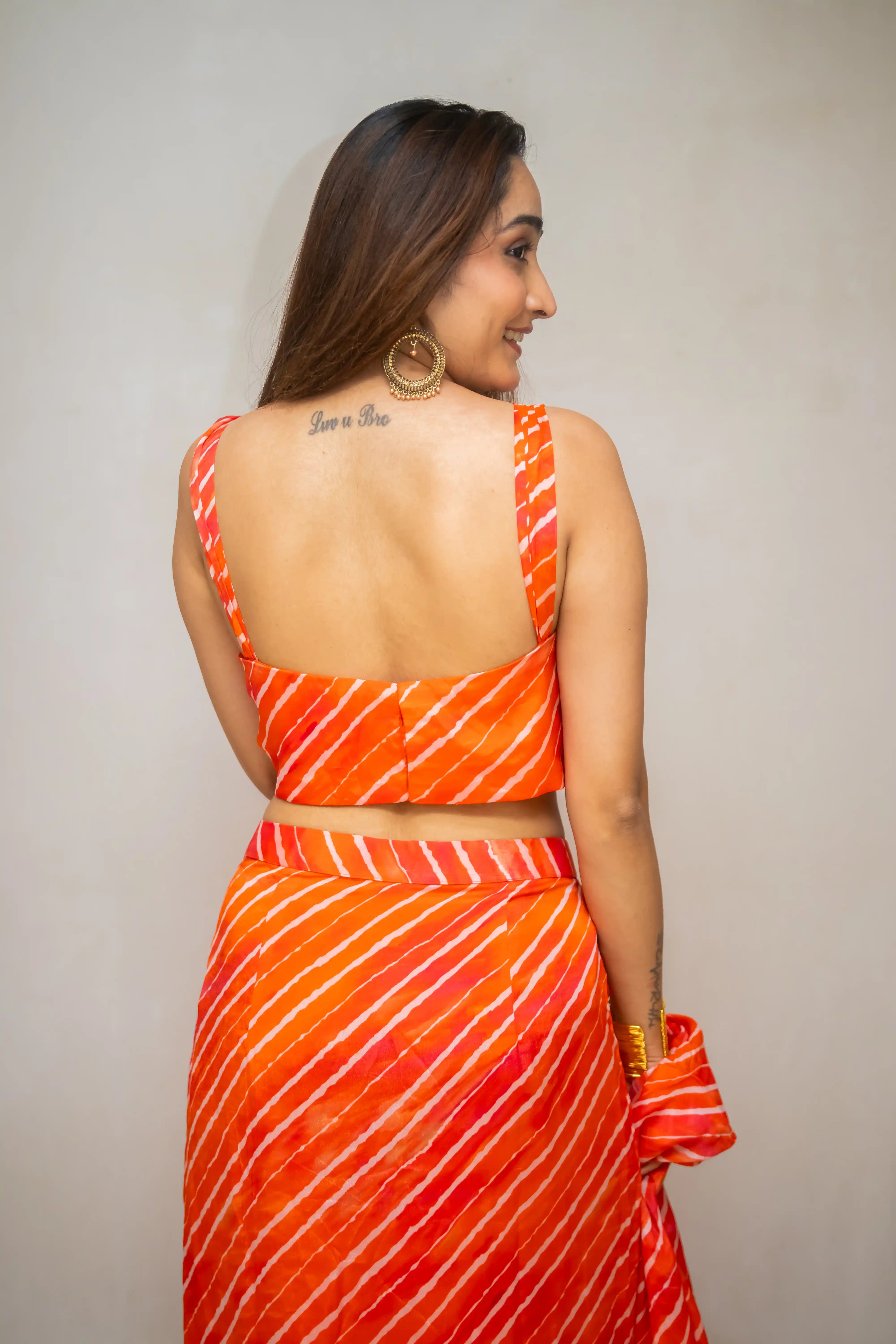 Designer Orange Leheriya Dhoti Skirt with Front Slit