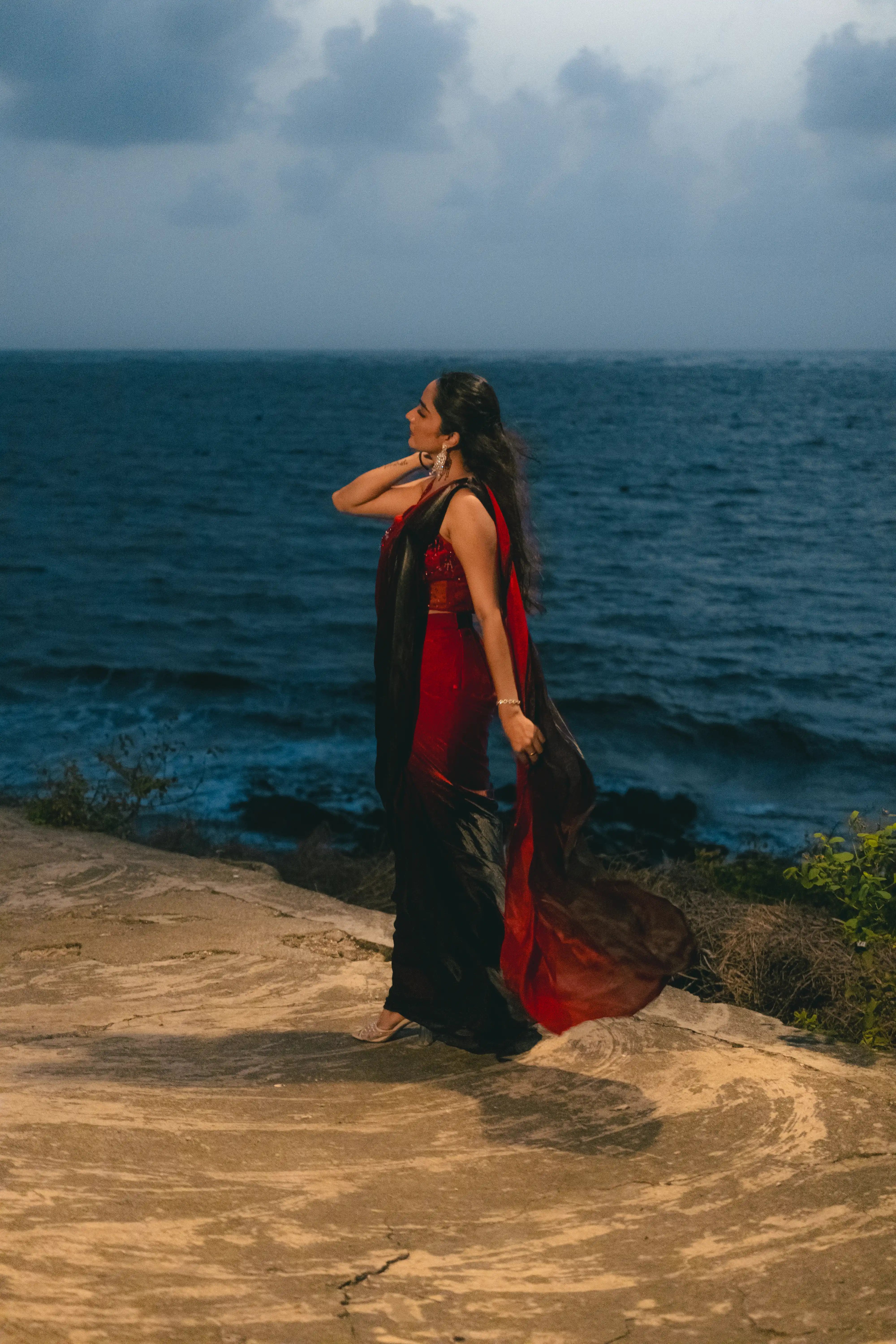 Red Organza Saree with Square Neck Blouse