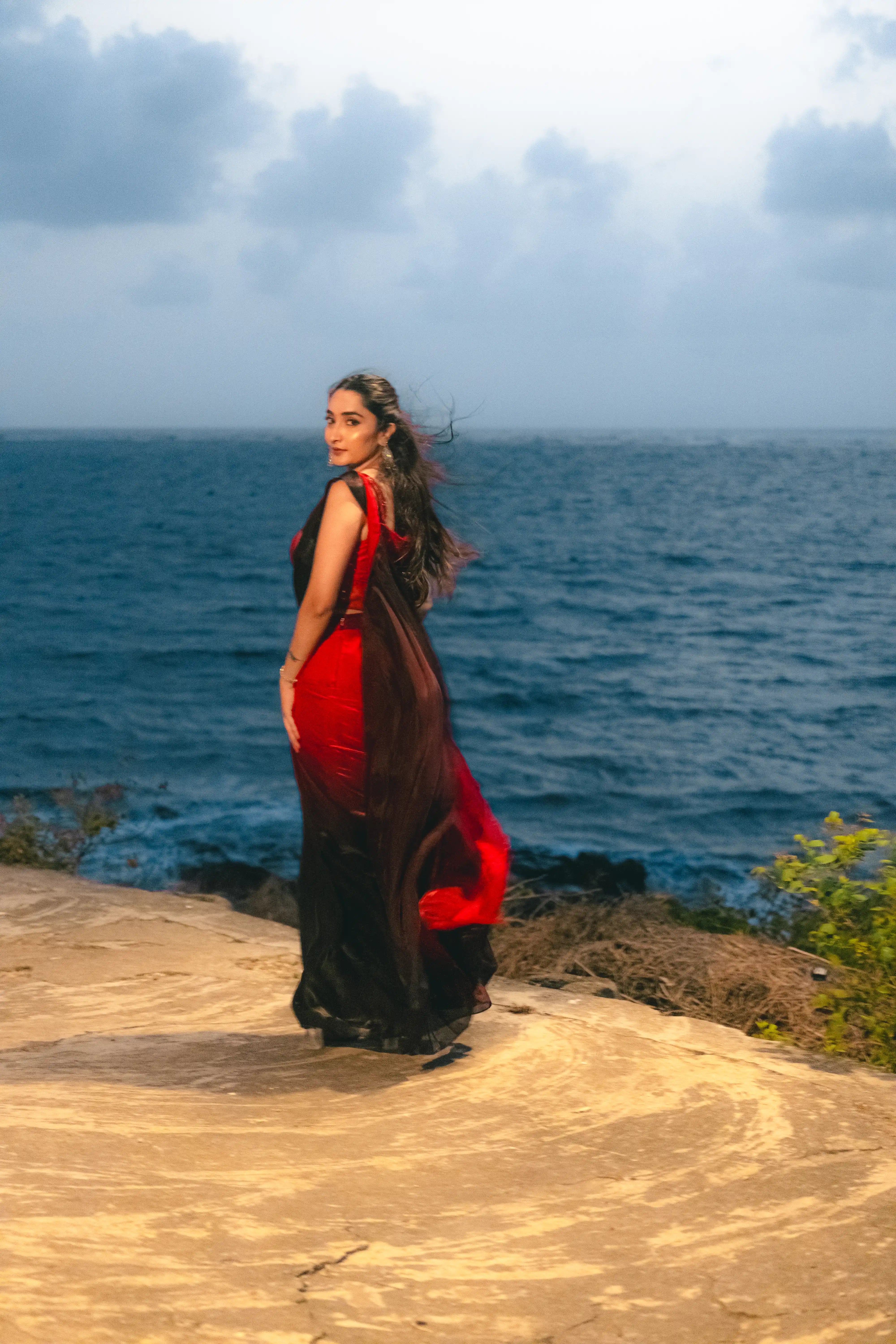 Red Organza Saree with Square Neck Blouse