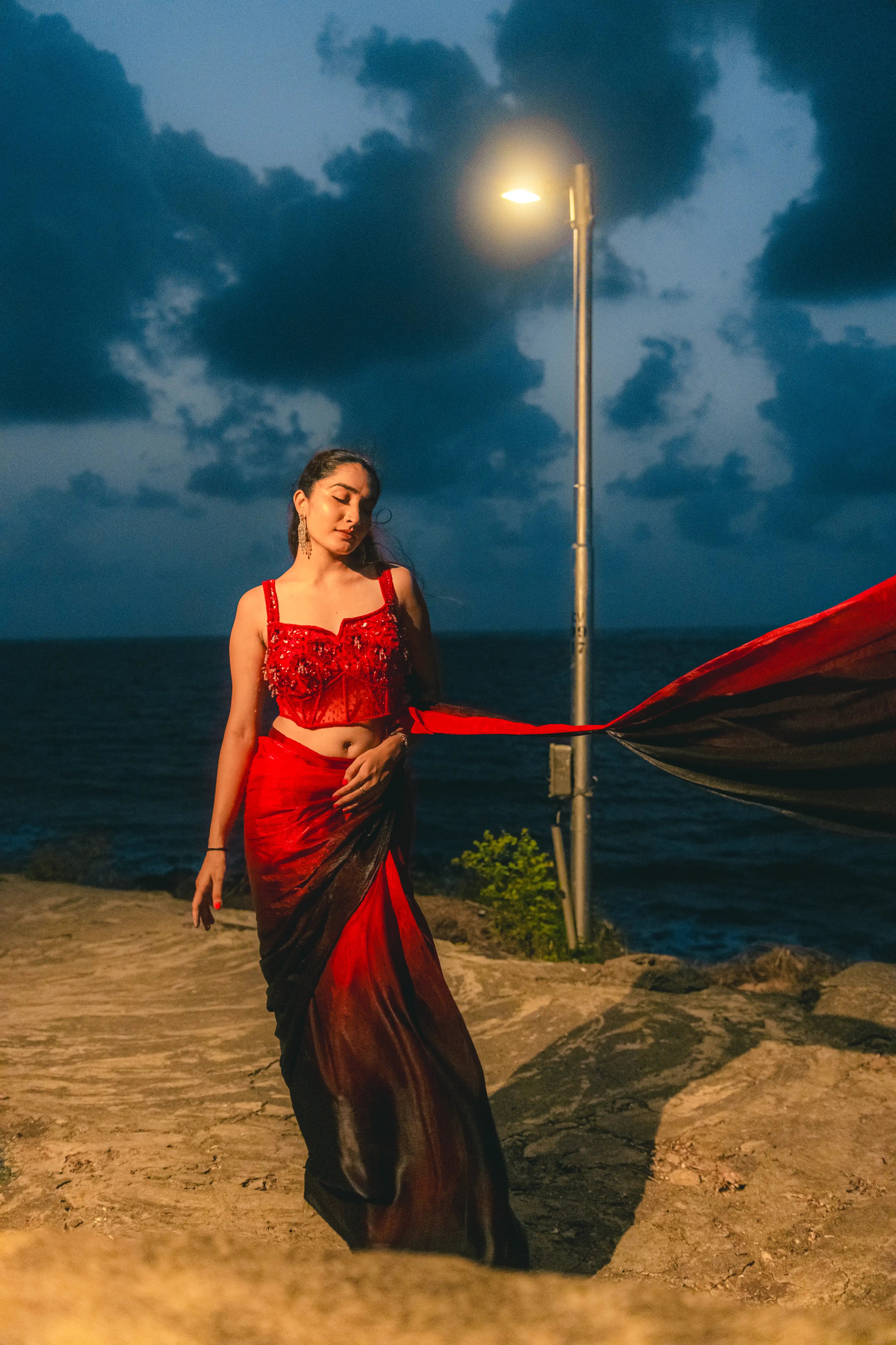Red Organza Saree with Square Neck Blouse