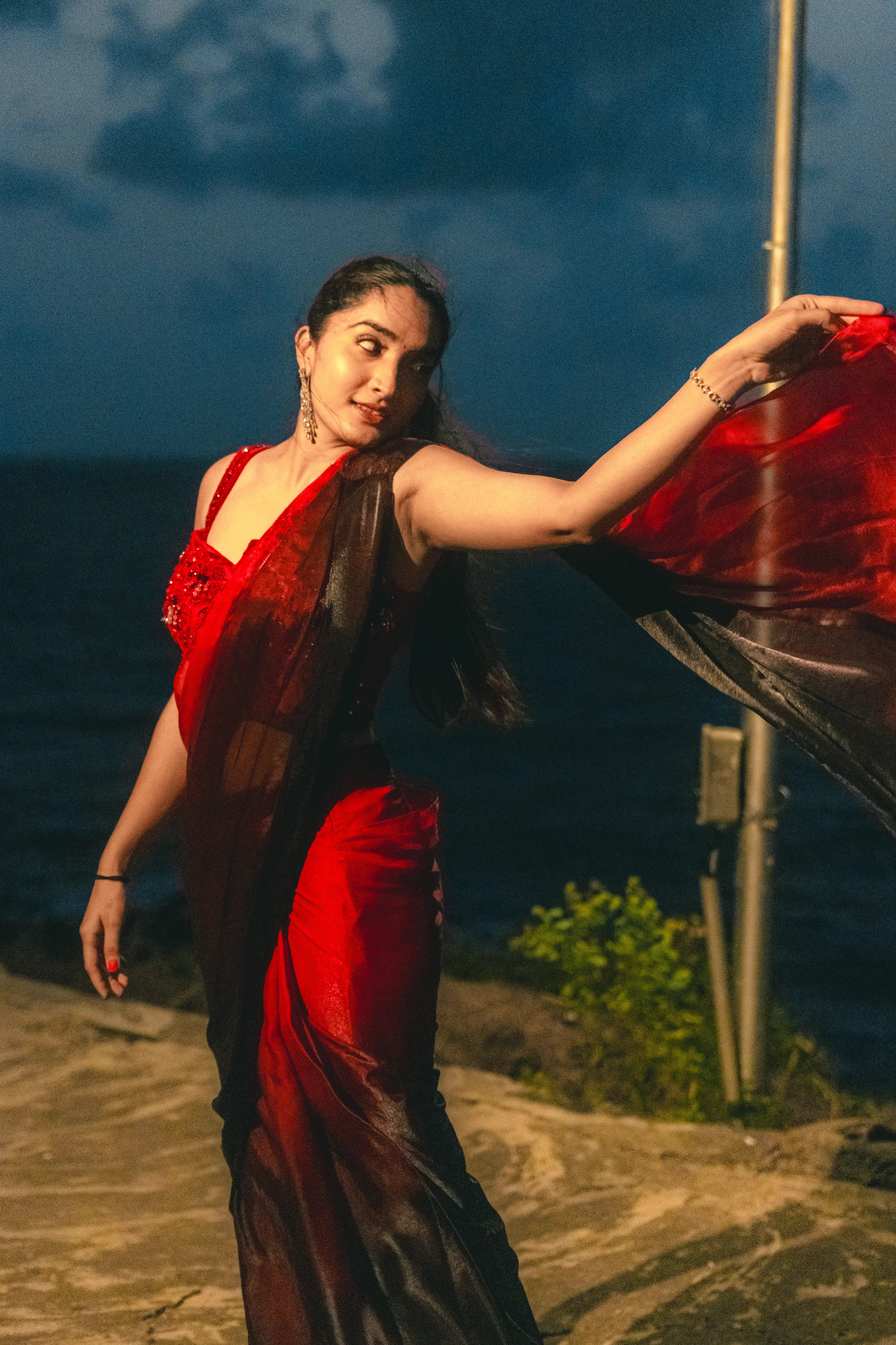 Red Organza Saree with Square Neck Blouse