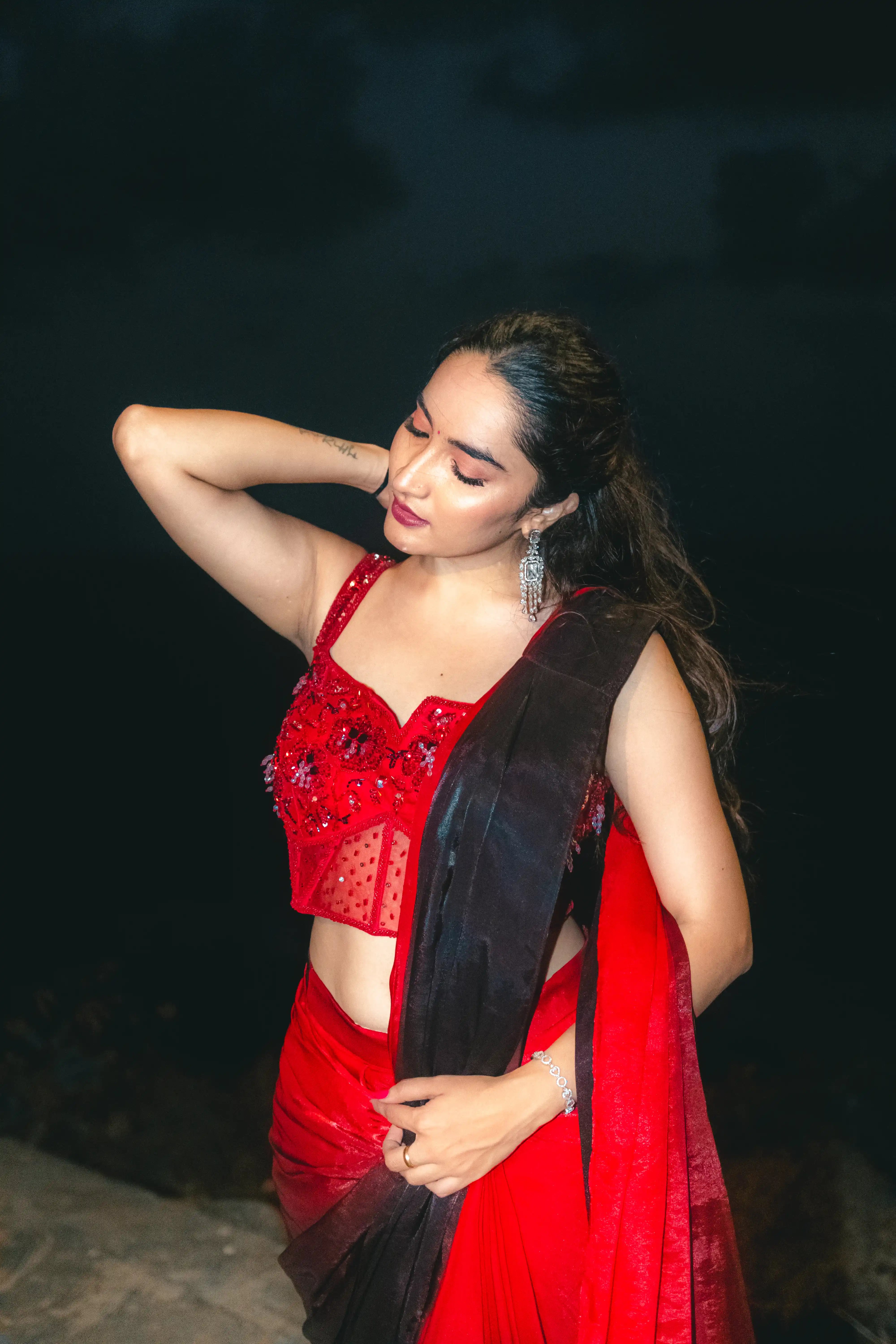 Red Organza Saree with Square Neck Blouse