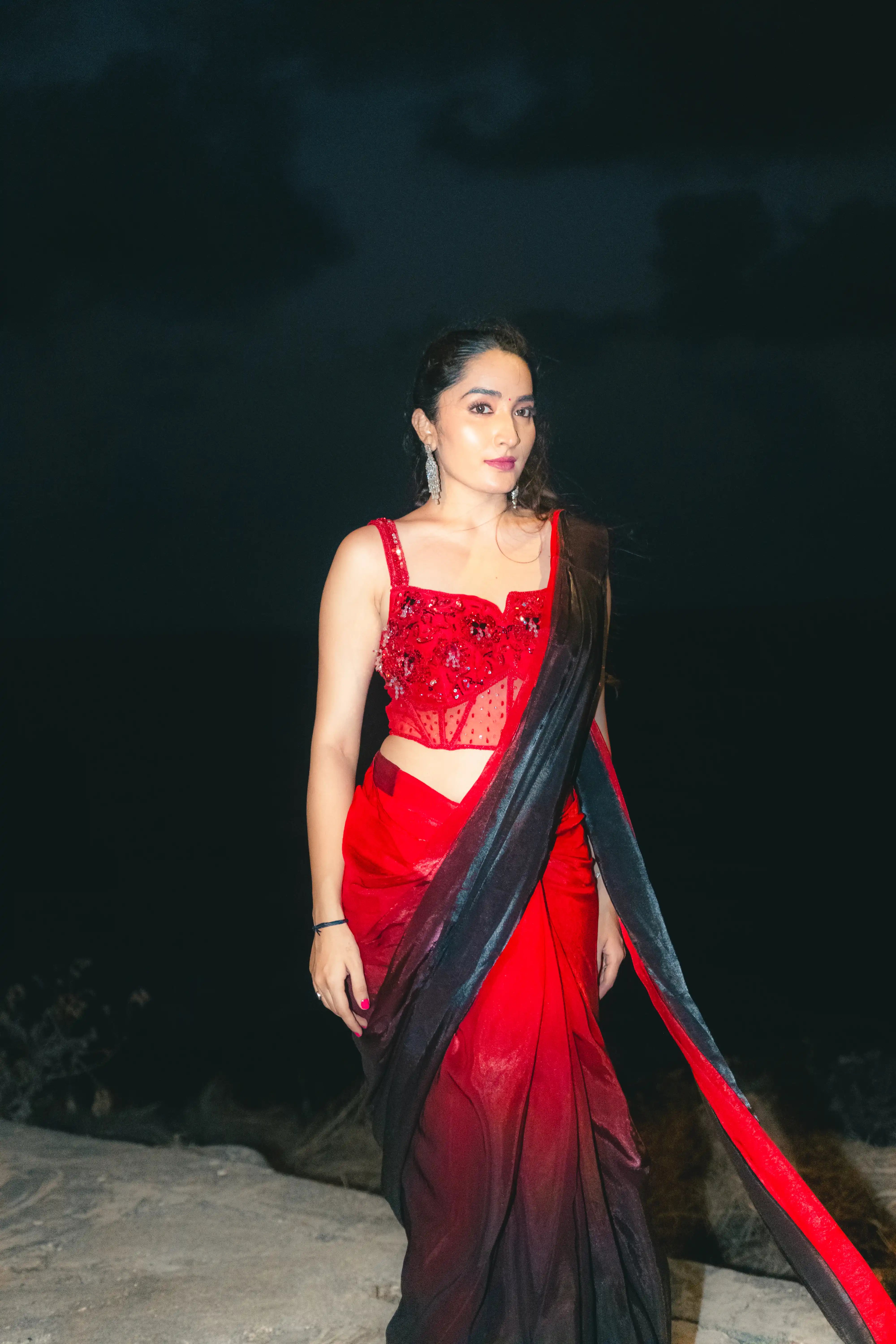 Red Organza Saree with Square Neck Blouse