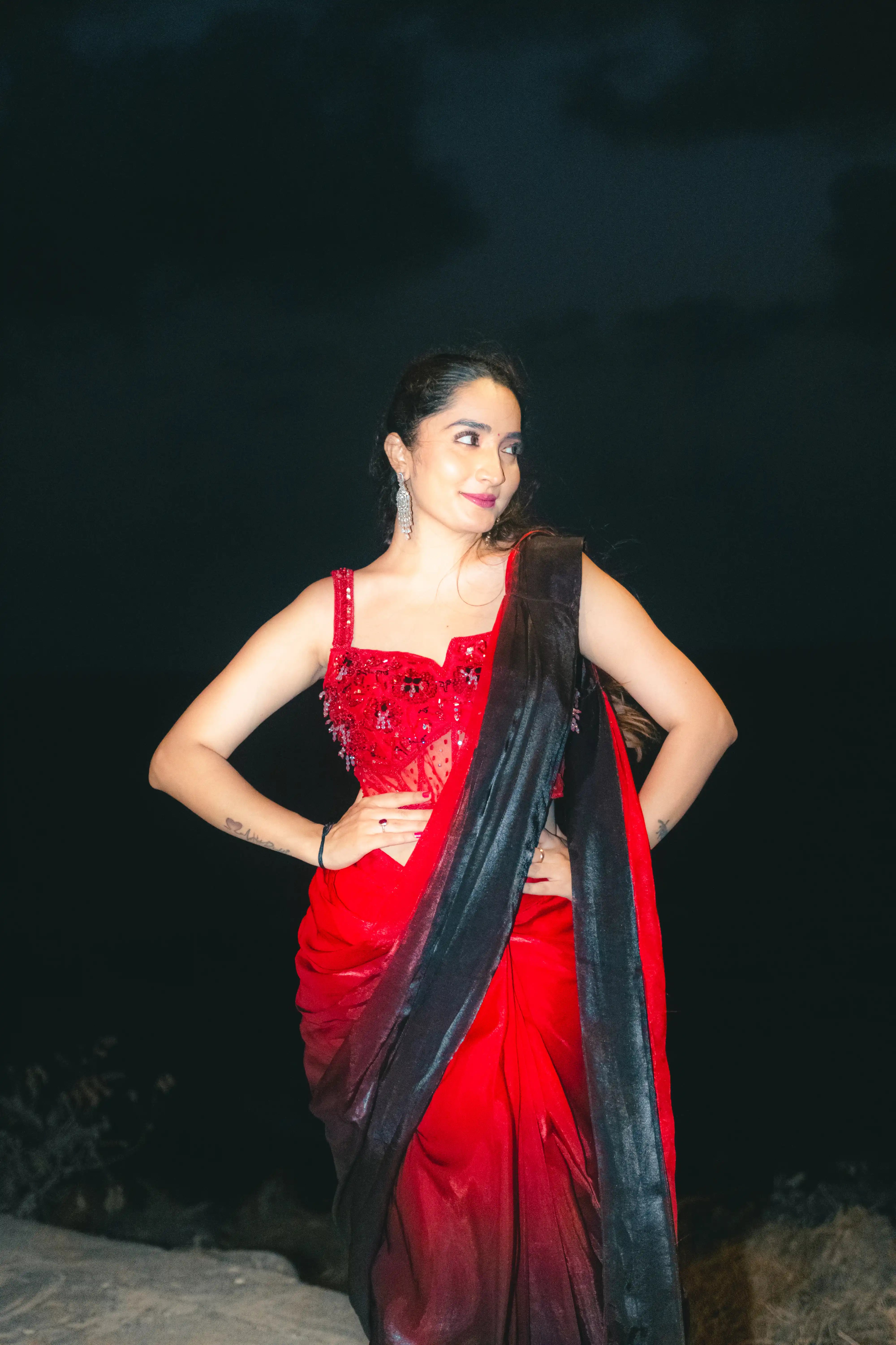 Red Organza Saree with Square Neck Blouse
