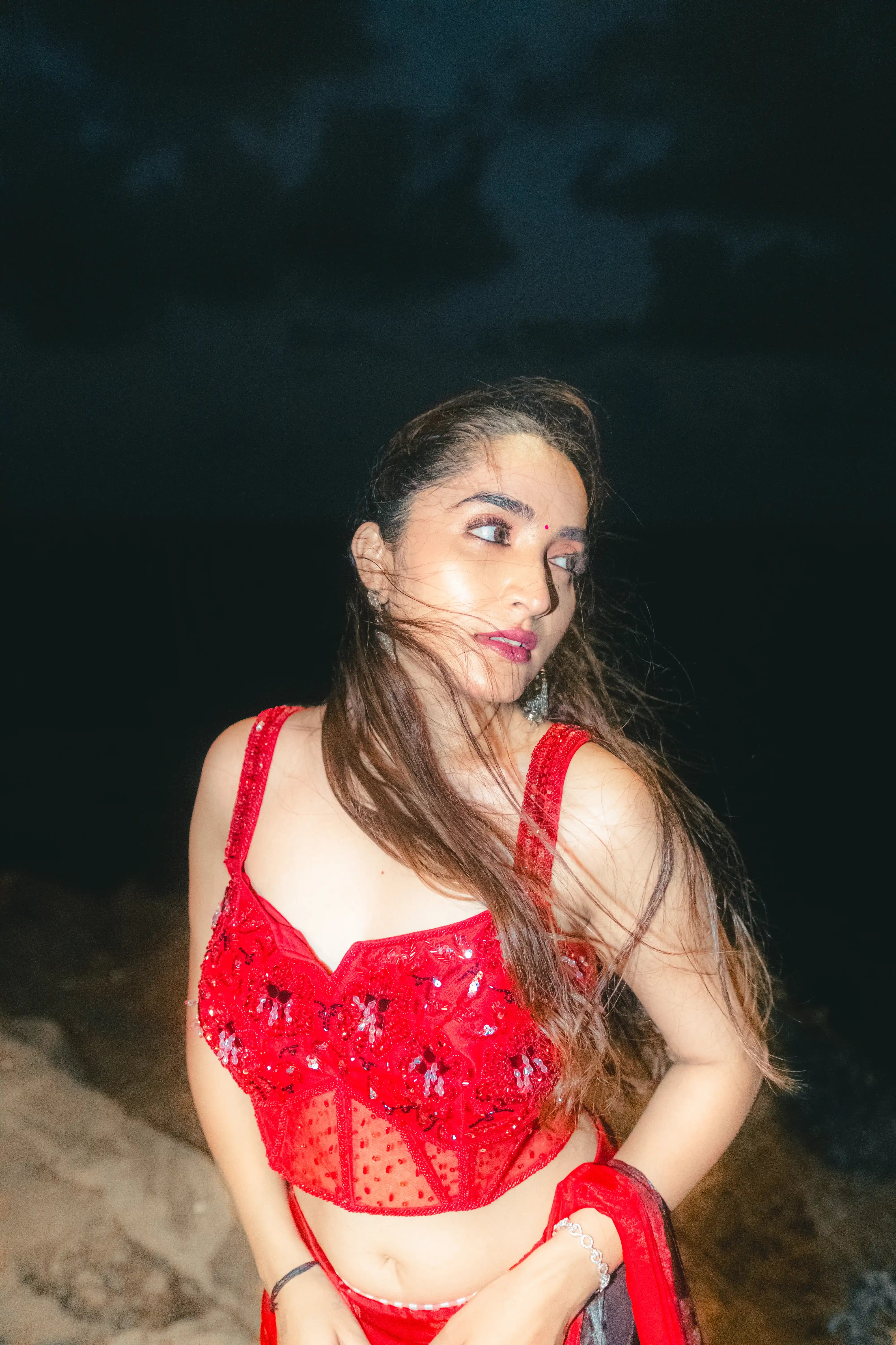 Red Organza Saree with Square Neck Blouse