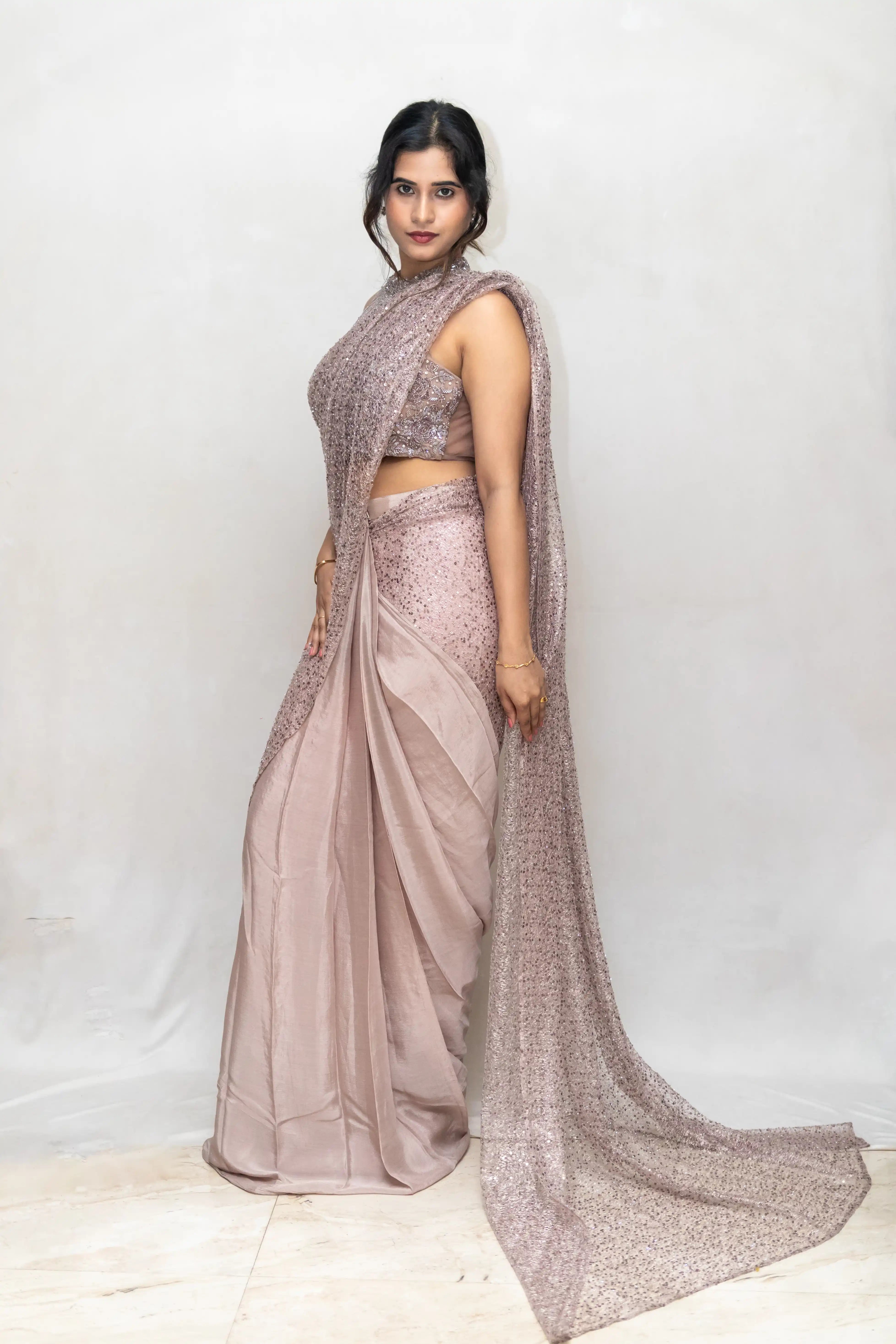 Brown Designer Saree with Handwork Blouse