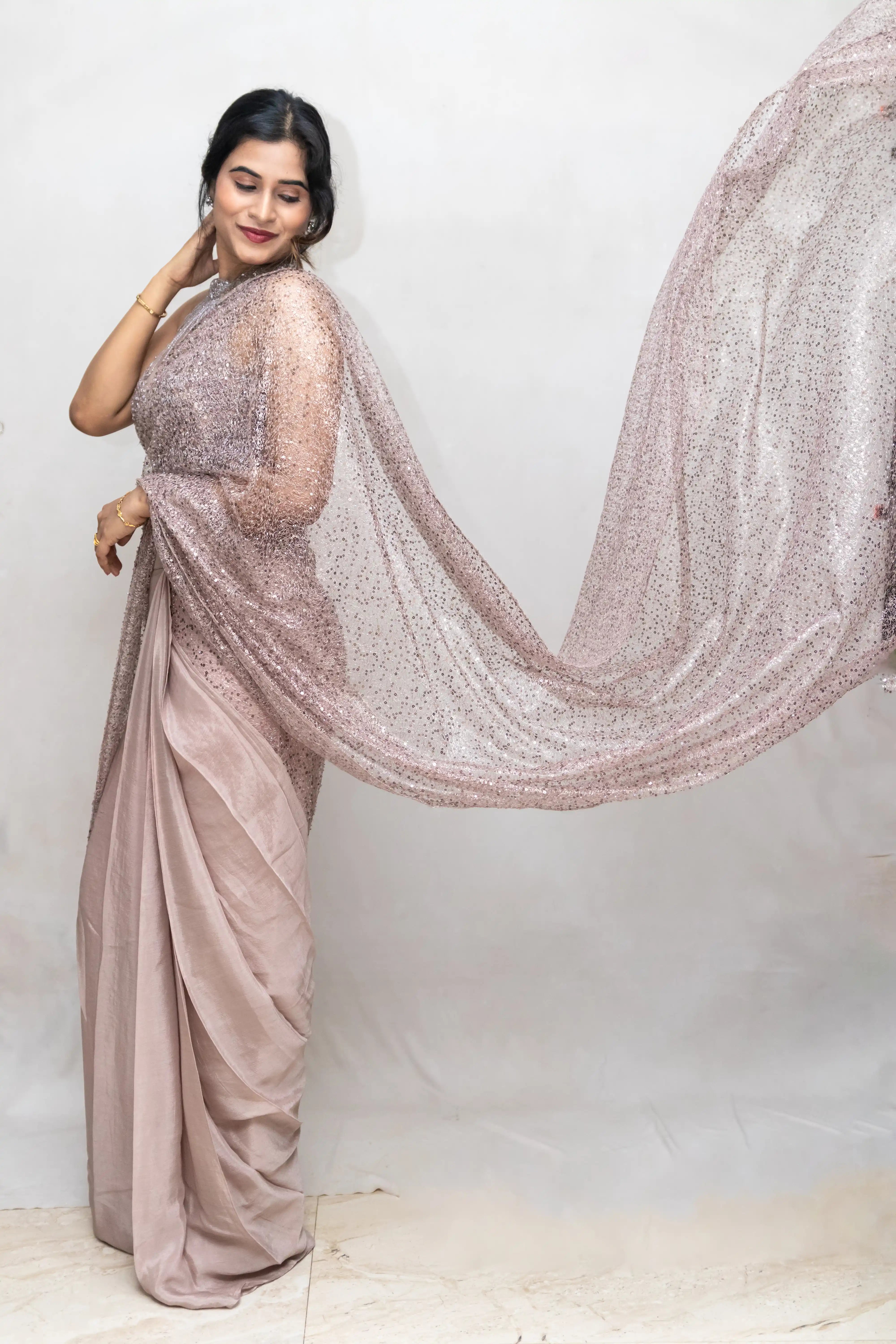 Brown Designer Saree with Handwork Blouse