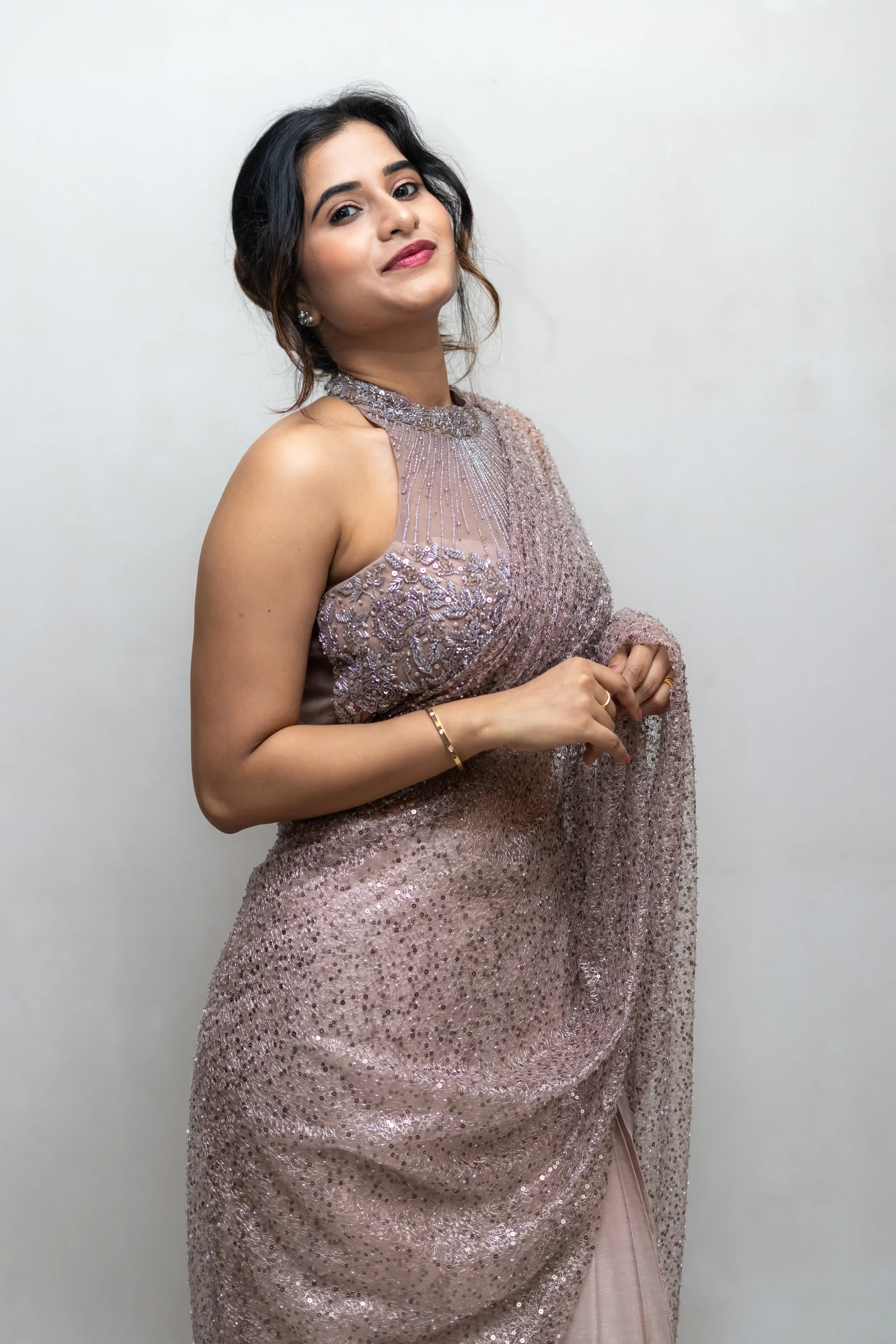 Brown Designer Saree with Handwork Blouse