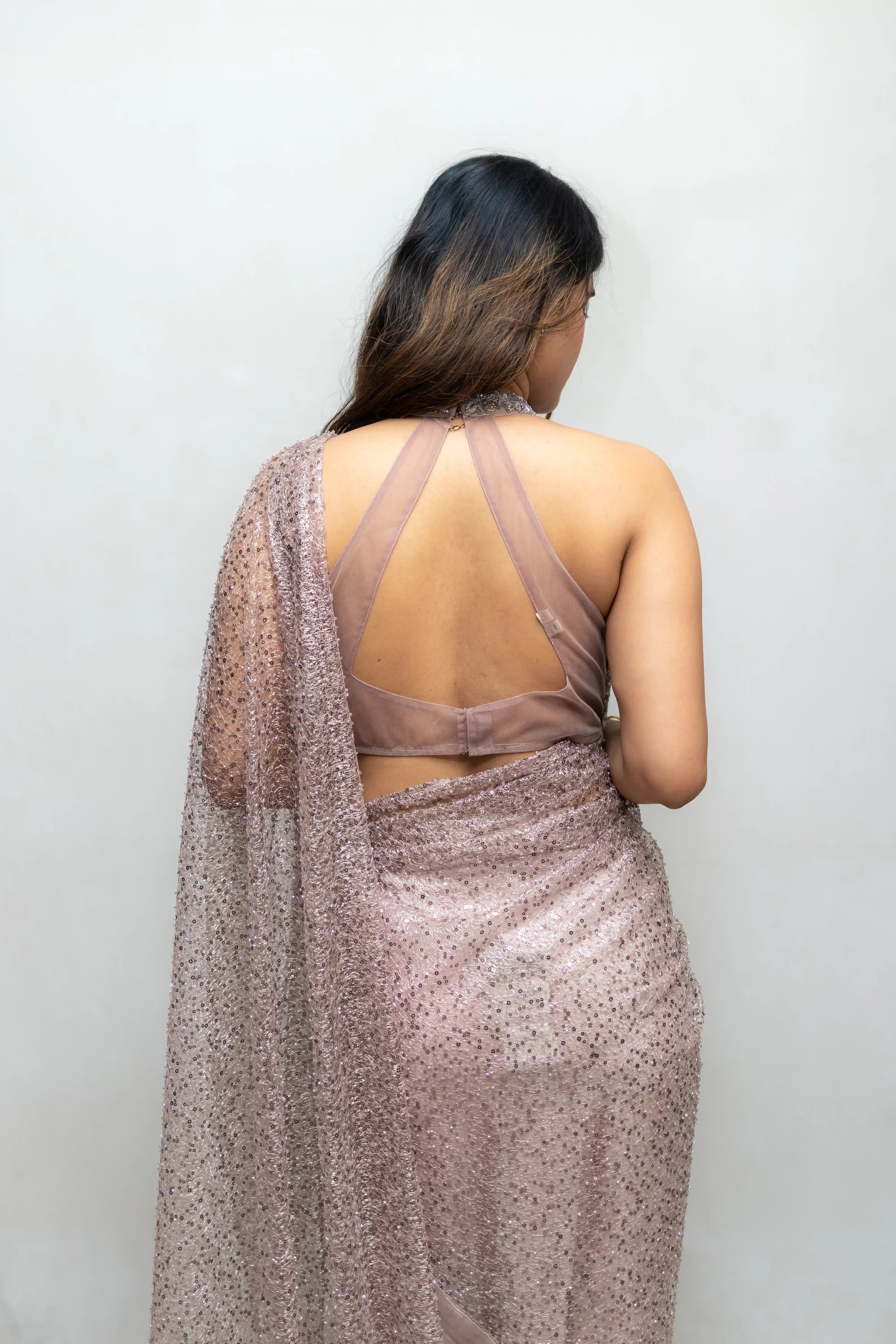 Brown Designer Saree with Handwork Blouse