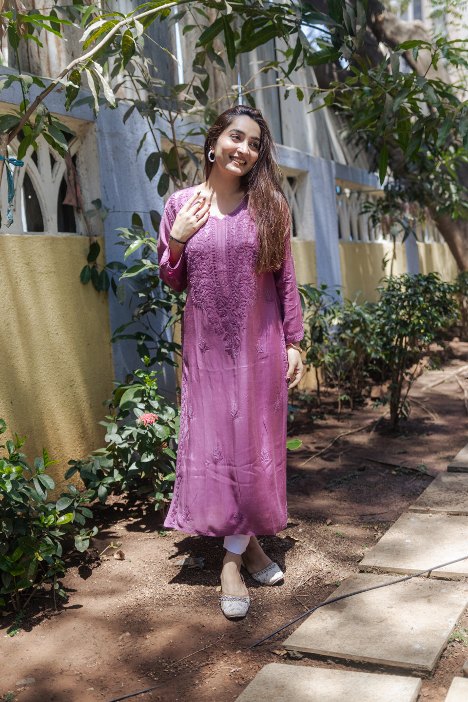 Purple Lucknowi Kurta with Detailed Handwork Sleeves