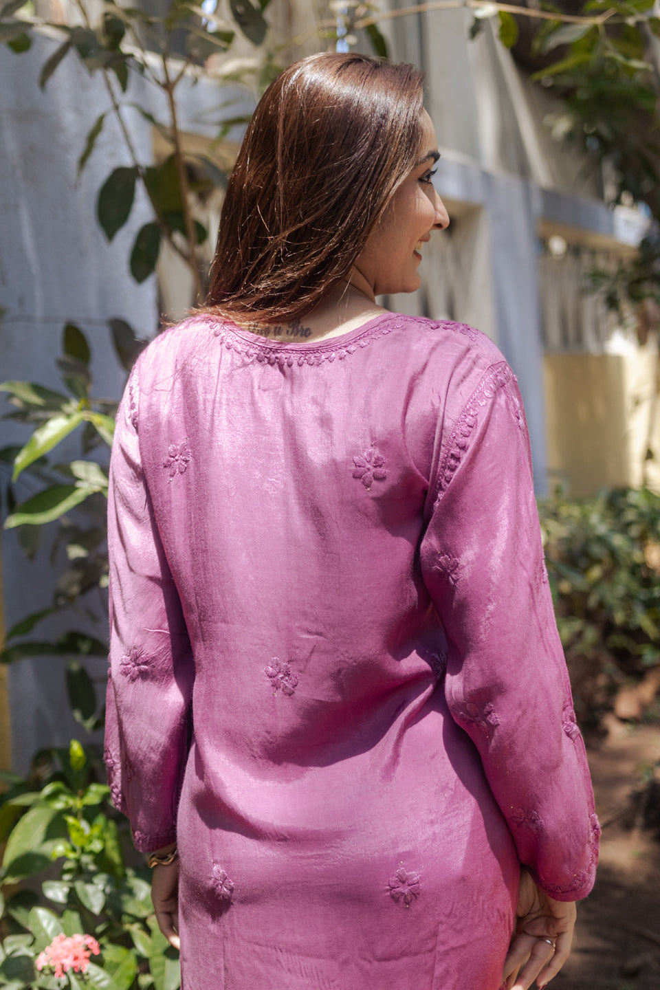 Purple Lucknowi Kurta with Detailed Handwork Sleeves