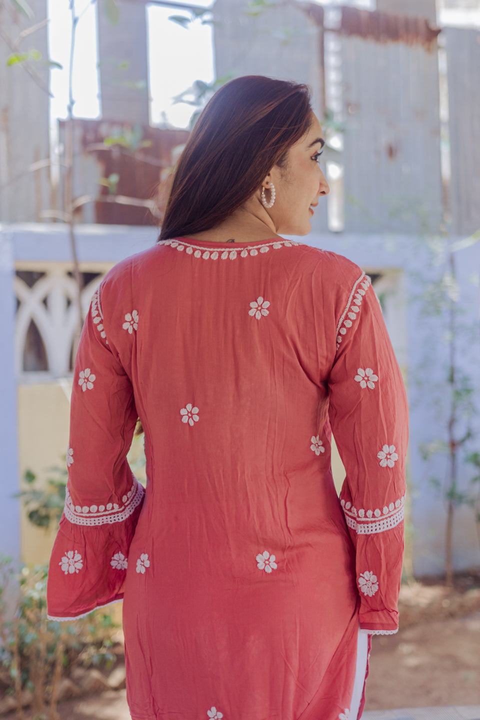 Peach Lucknowi Kurta with Detailed Handwork Sleeves