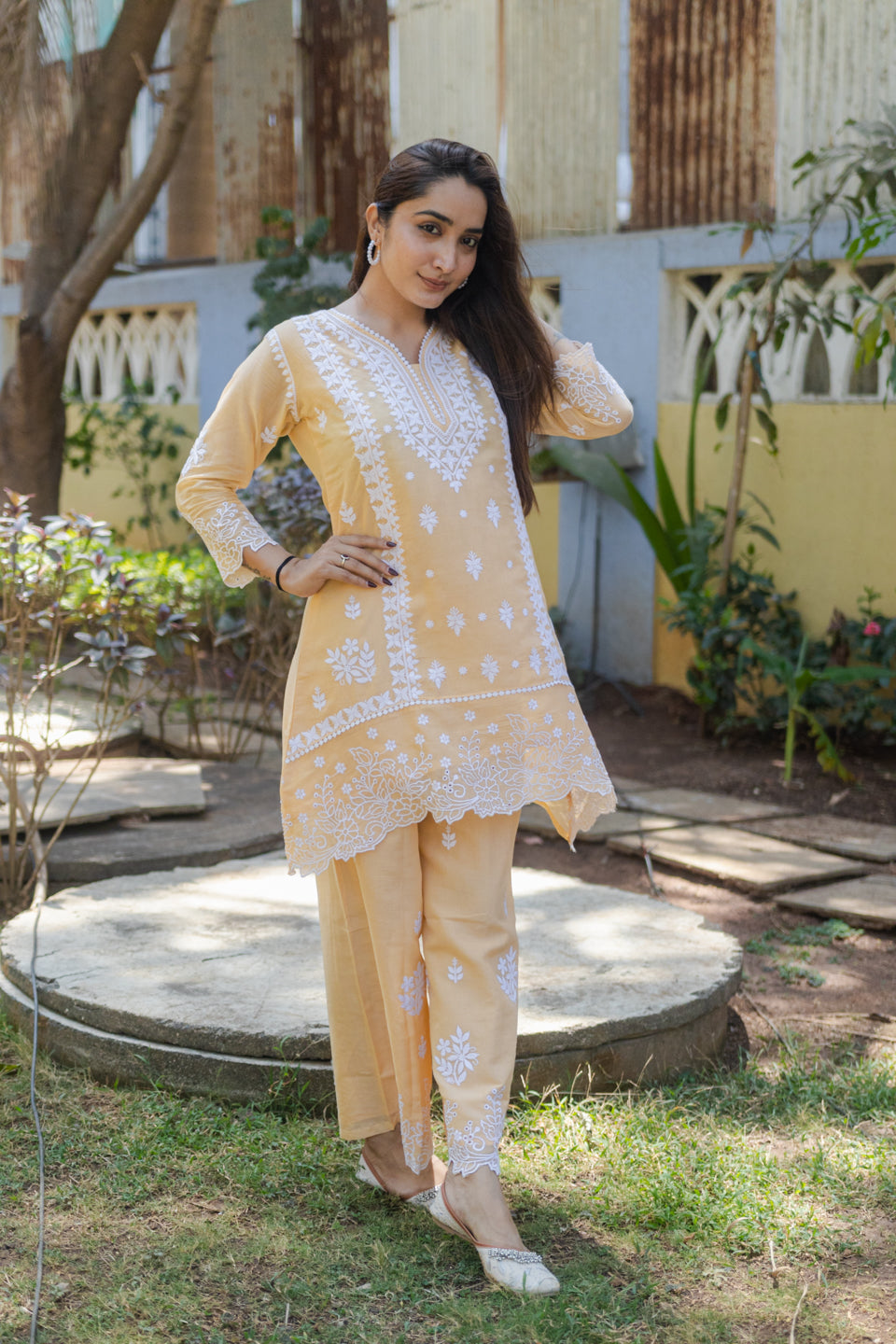 Lucknowi Kurta Set with Matching Embroidered Straight Pant
