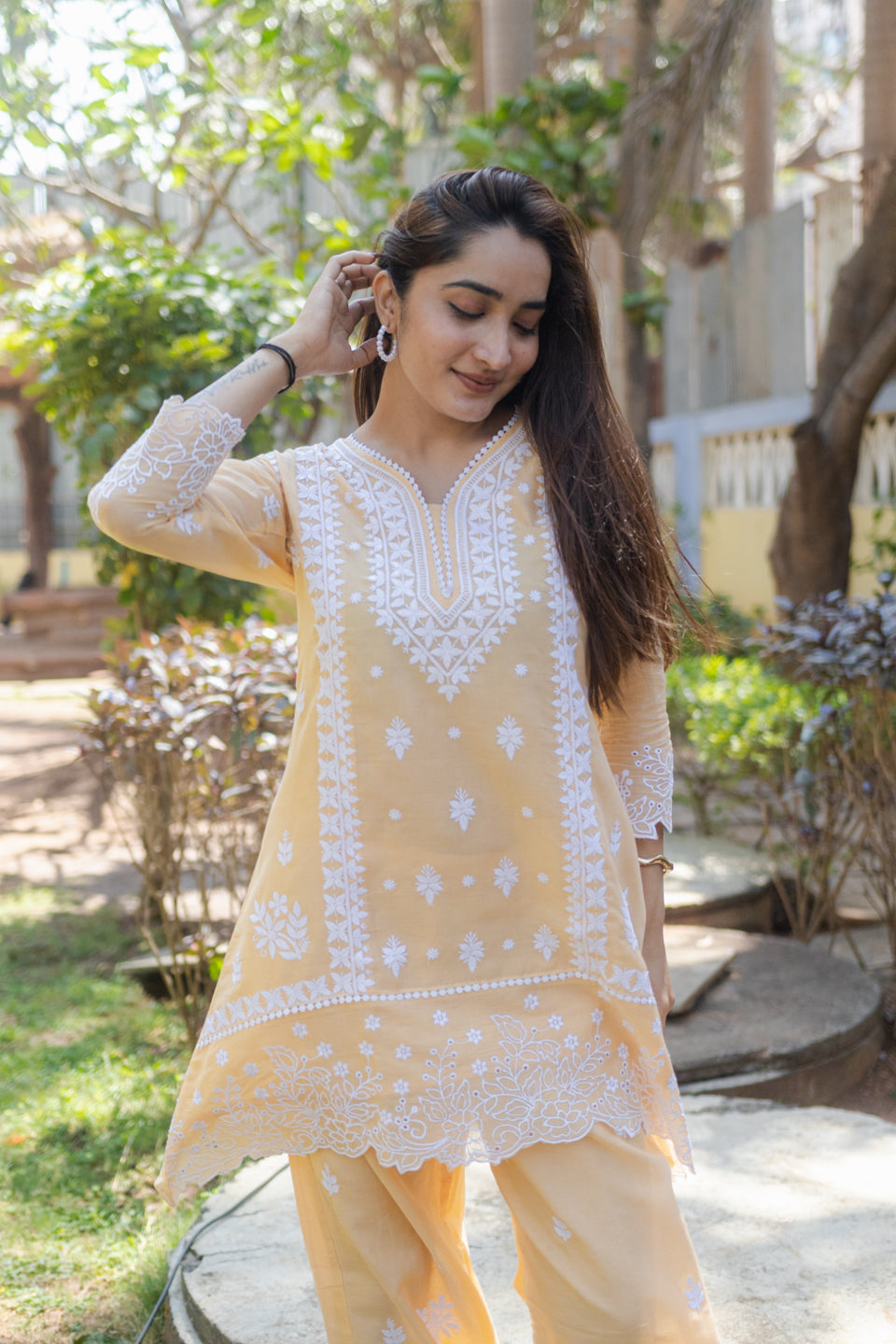 Lucknowi Kurta Set with Matching Embroidered Straight Pant