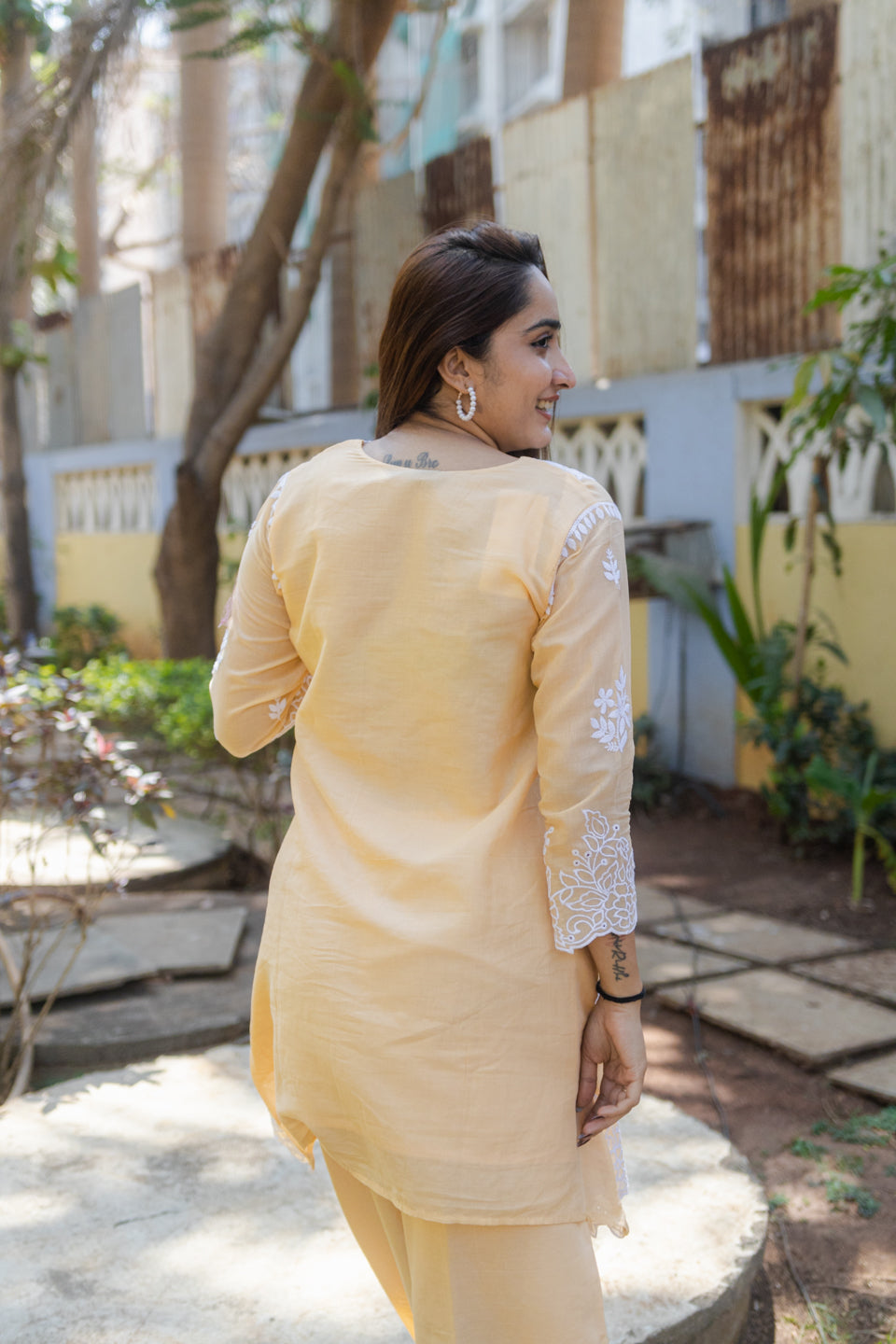 Lucknowi Kurta Set with Matching Embroidered Straight Pant