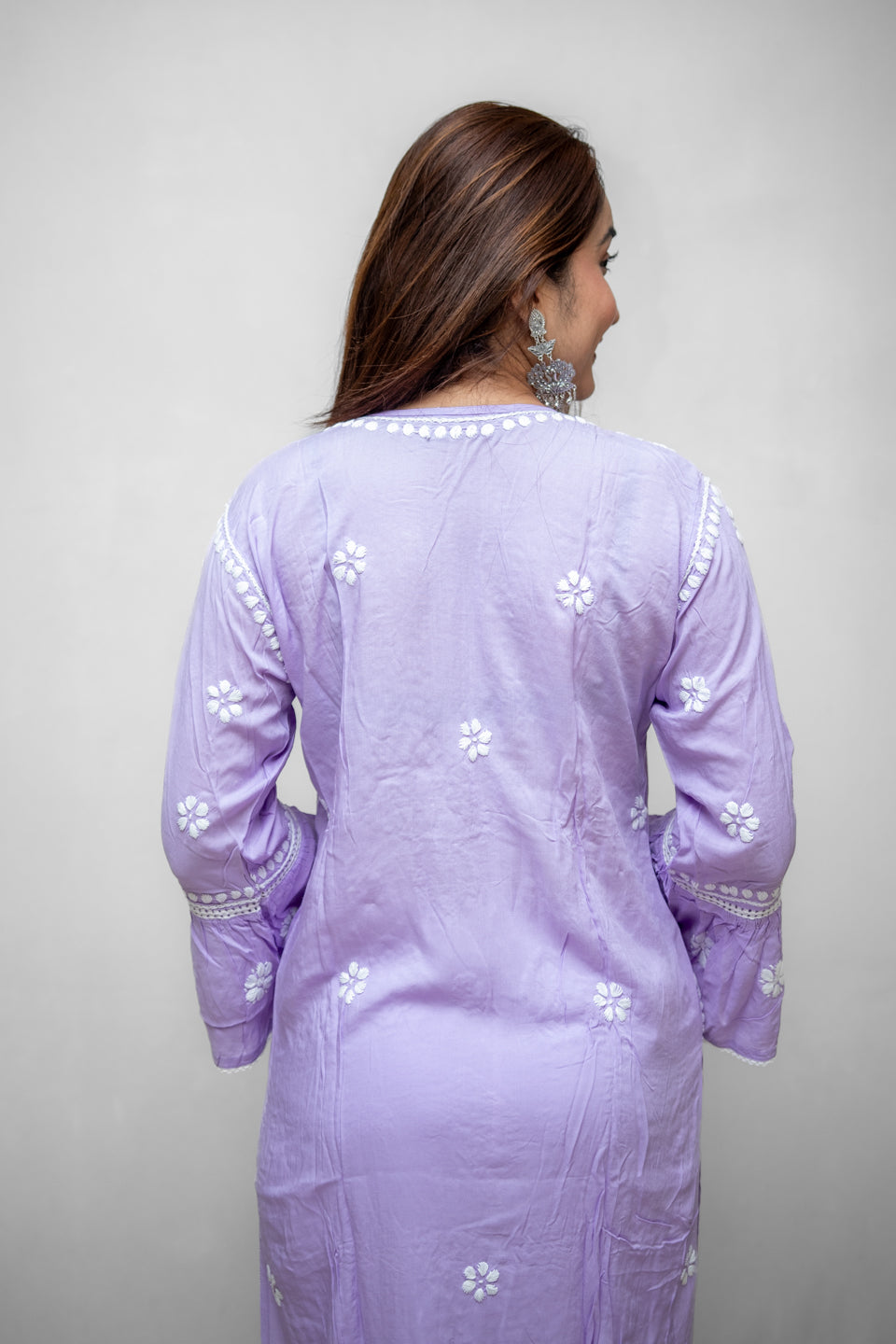 Lilac Lucknowi Kurta with Flared Bell Sleeves