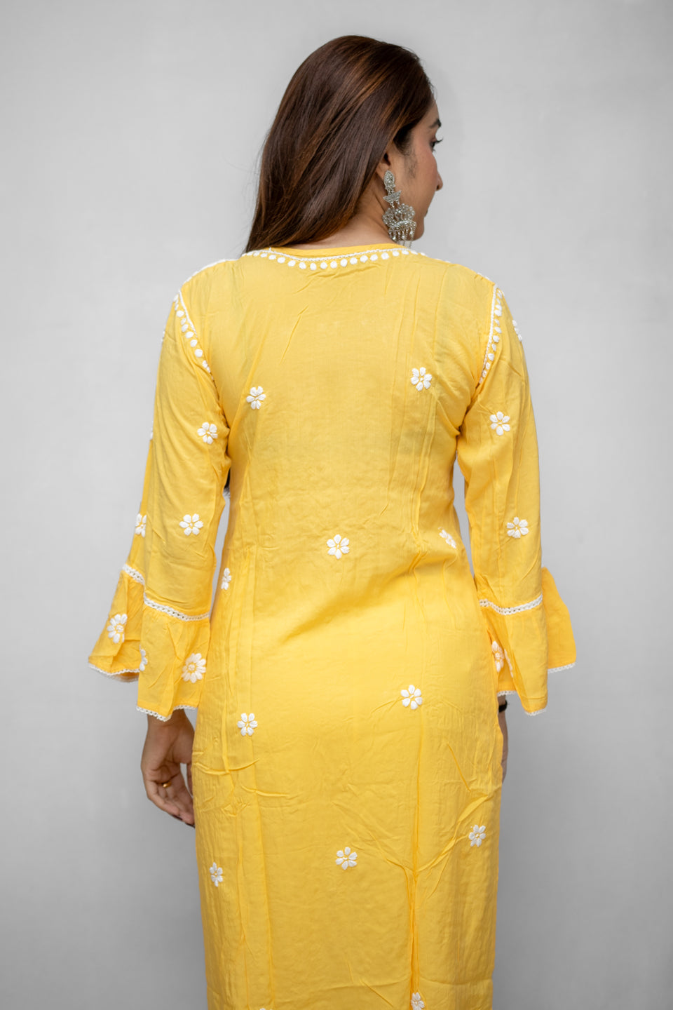 Yellow Lucknowi Kurta with Flared Bell Sleeves