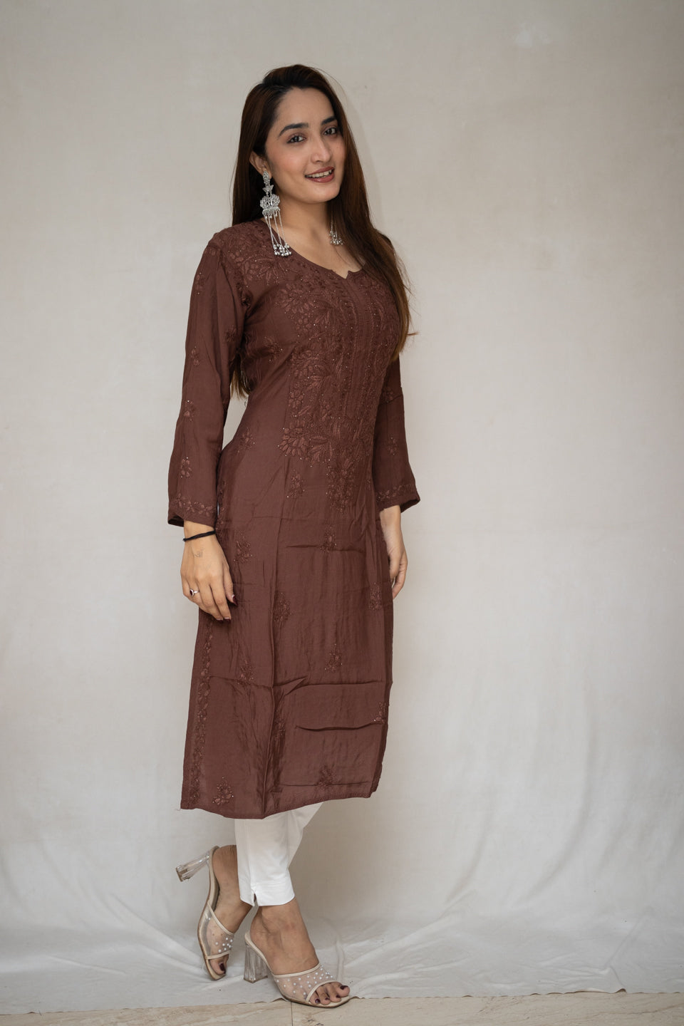 Rani Lucknowi Kurta with Detailed Handwork Sleeves