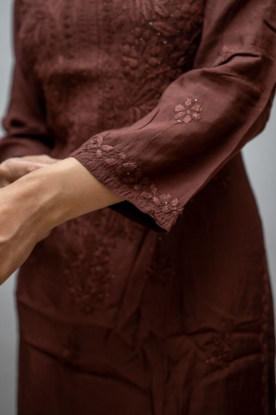 Rani Lucknowi Kurta with Detailed Handwork Sleeves